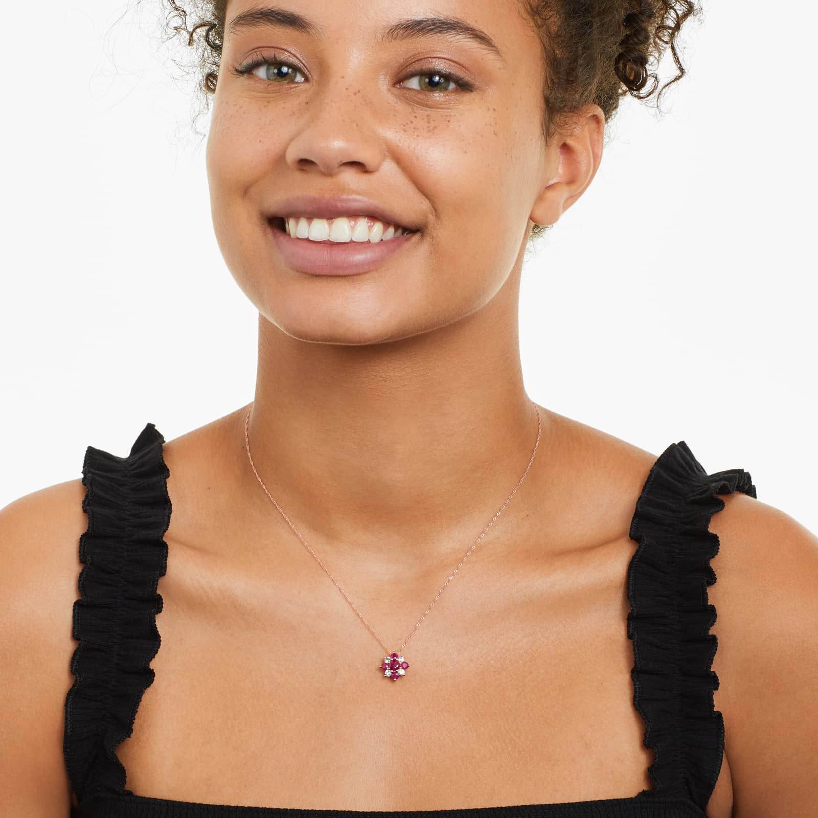 14K Rose Gold Ruby and Pink Sapphire Flower Cluster Pendant