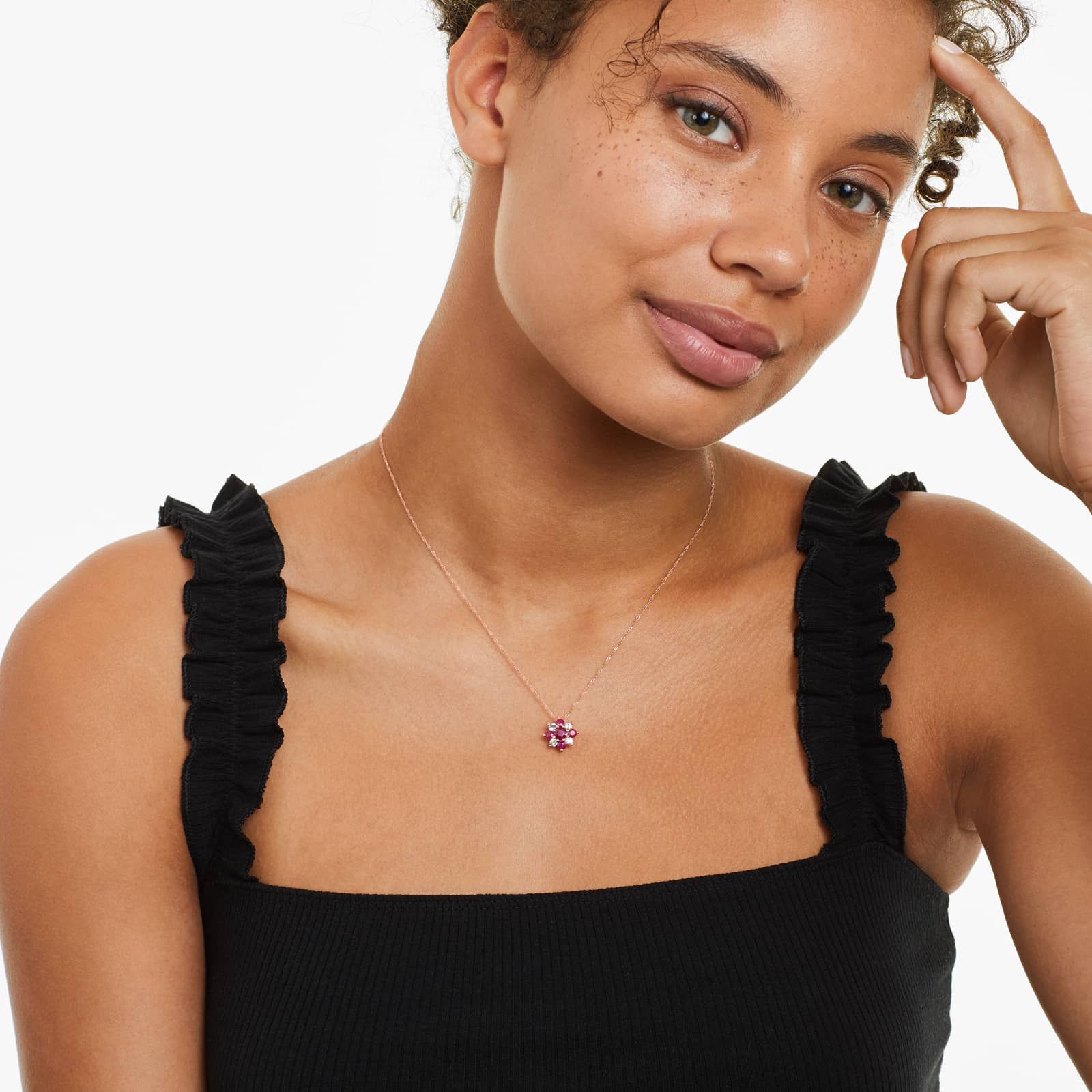 14K Rose Gold Ruby and Pink Sapphire Flower Cluster Pendant