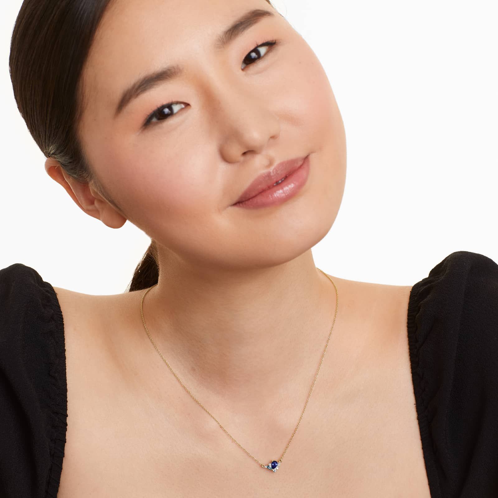 14K Yellow Gold Sapphire, Blue Zircon and Diamond Cluster Necklace