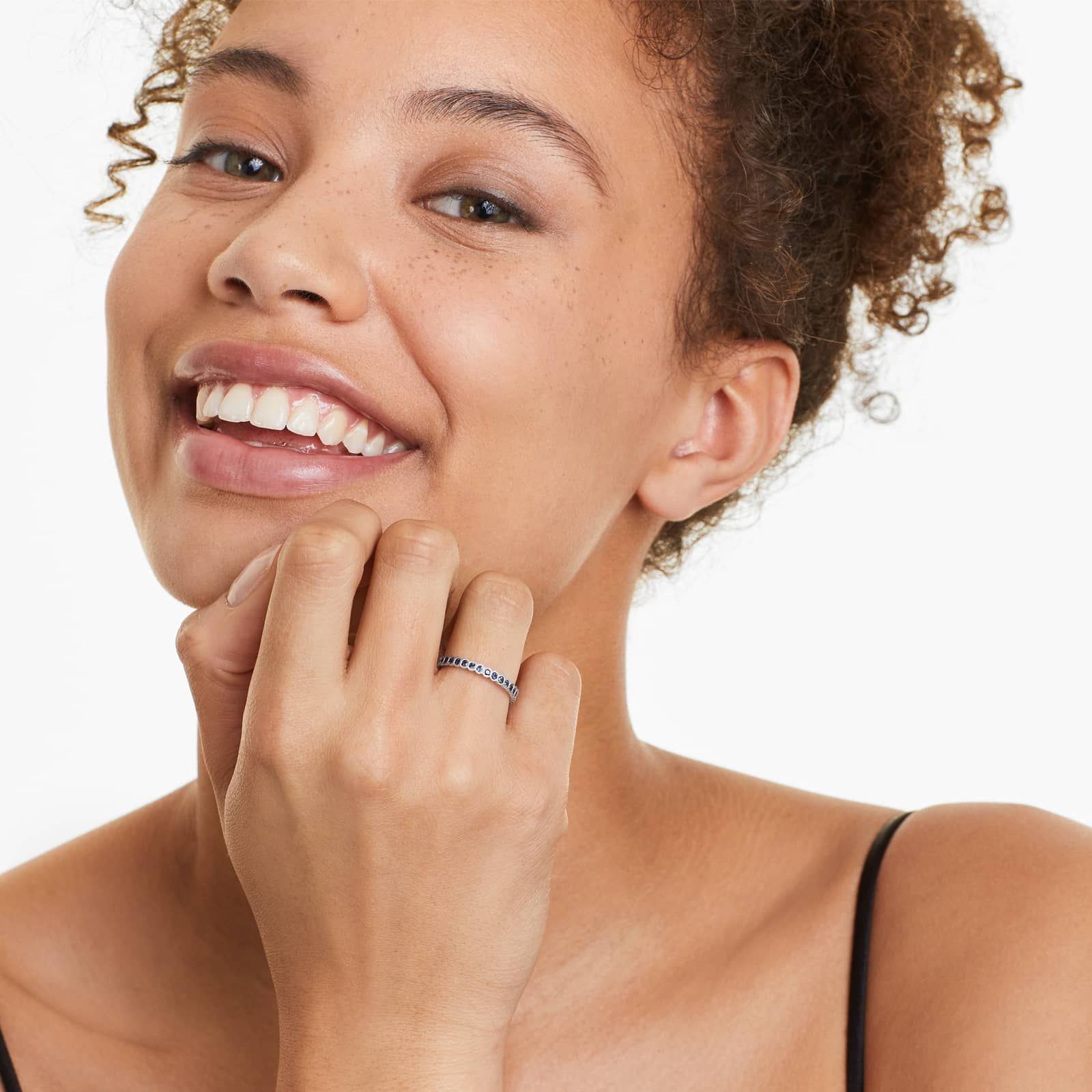 Milgrain Bezel Sapphire Ring In 14K White Gold