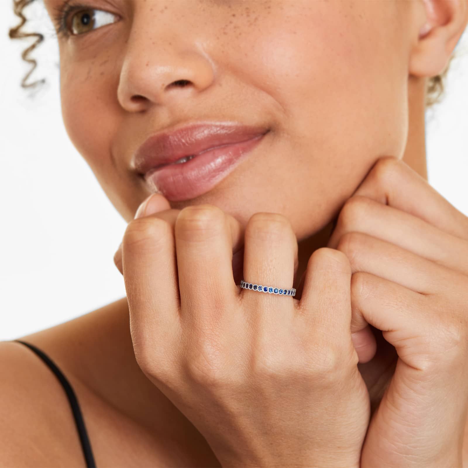 Milgrain Bezel Sapphire Ring In 14K White Gold