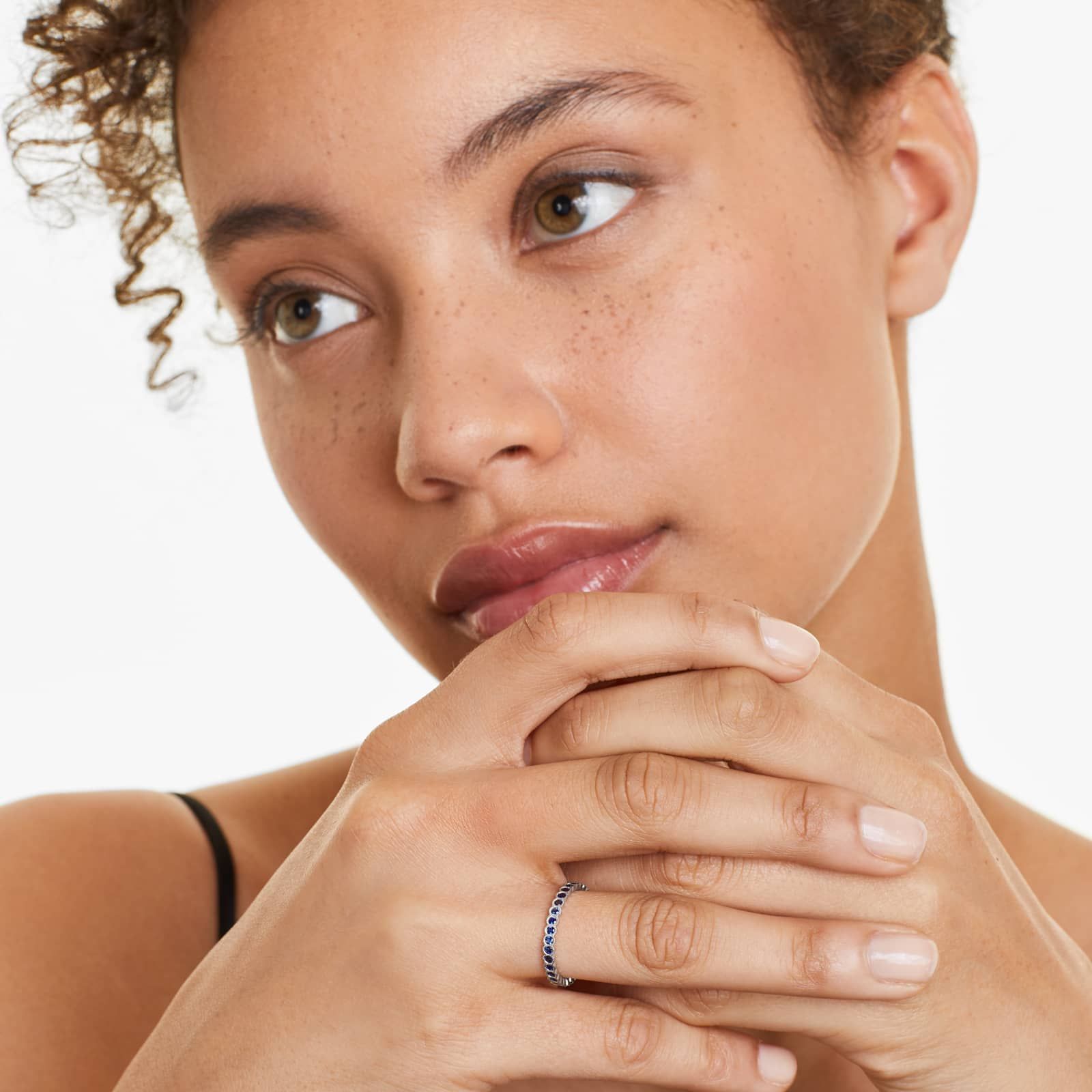 Milgrain Bezel Sapphire Ring In 14K White Gold