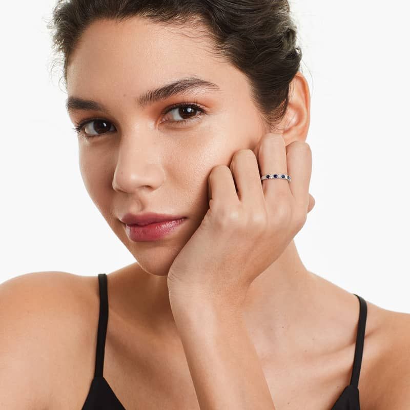 Alternating Sapphire And Diamond Ring In 14K White Gold