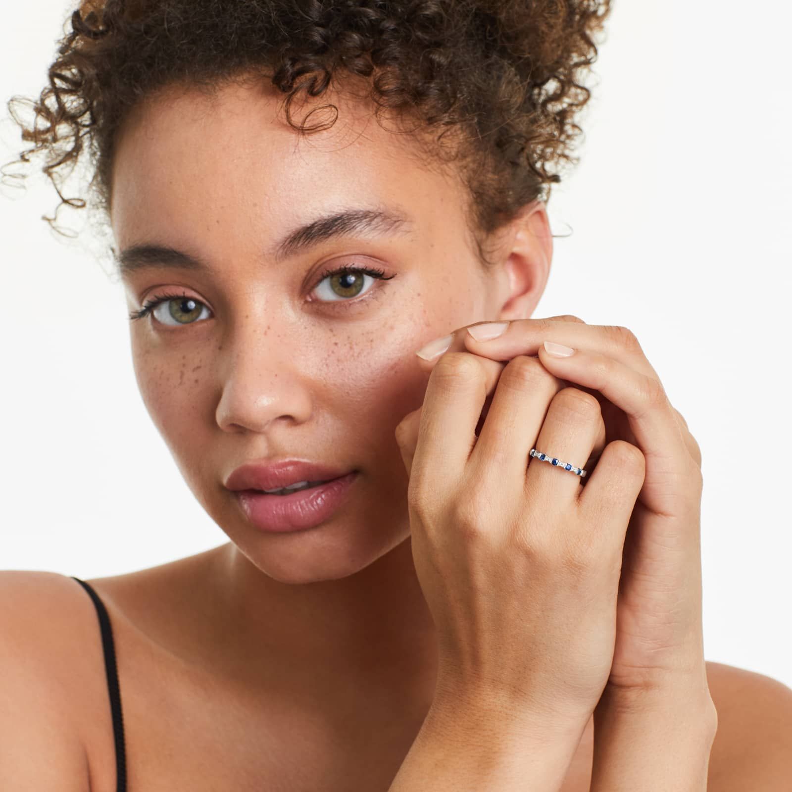 Vintage Bow Tie Shaped Stations Alternating Sapphire And Diamond Ring In 14K White Gold