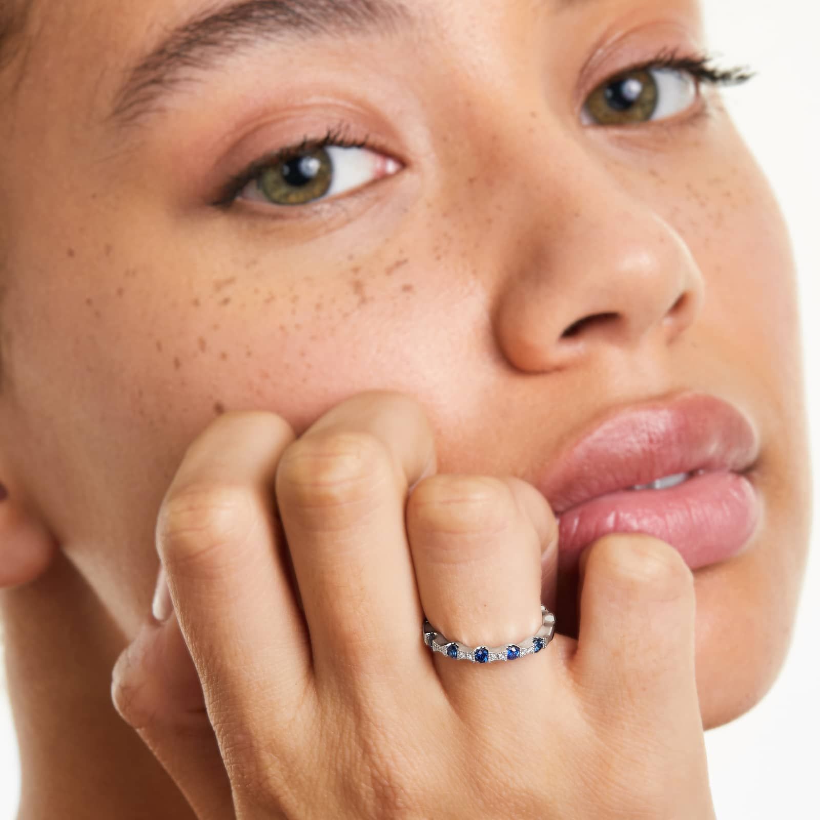 Vintage Bow Tie Shaped Stations Alternating Sapphire And Diamond Ring In 14K White Gold