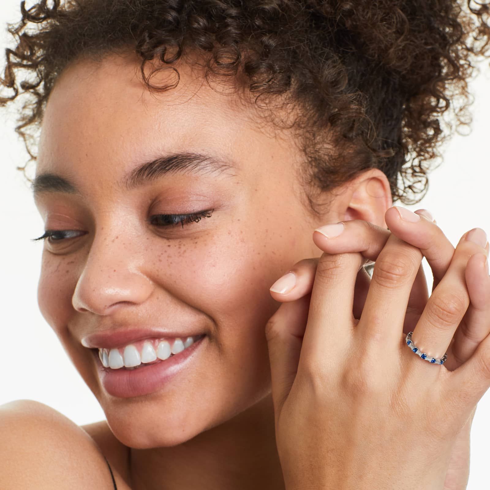 Vintage Bow Tie Shaped Stations Alternating Sapphire And Diamond Ring In 14K White Gold