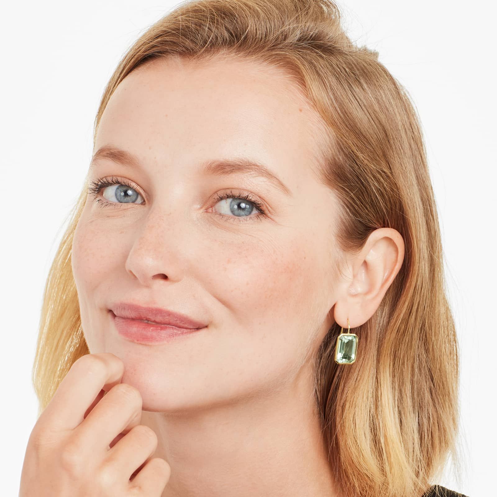 Emerald Cut Prasiolite Drop Earrings In 18K Yellow Gold