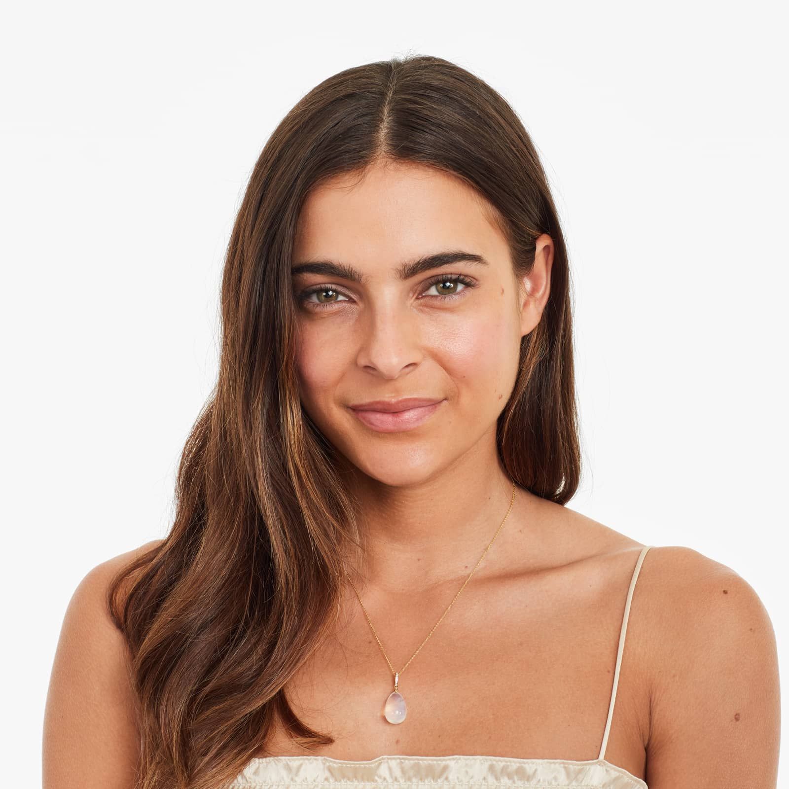 18K Yellow Gold Moon Quartz and Diamond Drop Necklace (12.0x19.0mm)