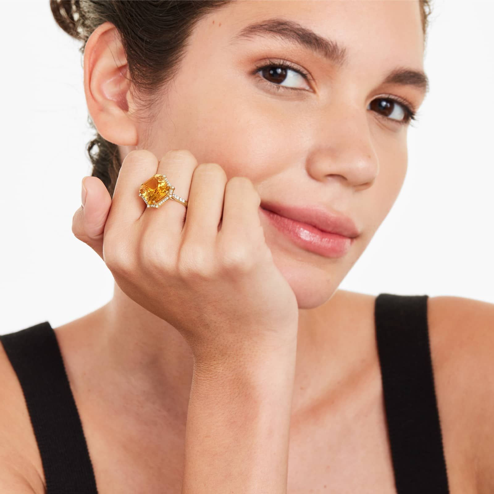 18K Yellow Gold Octagon Citrine and Diamond Ring (12.0x12.0mm)
