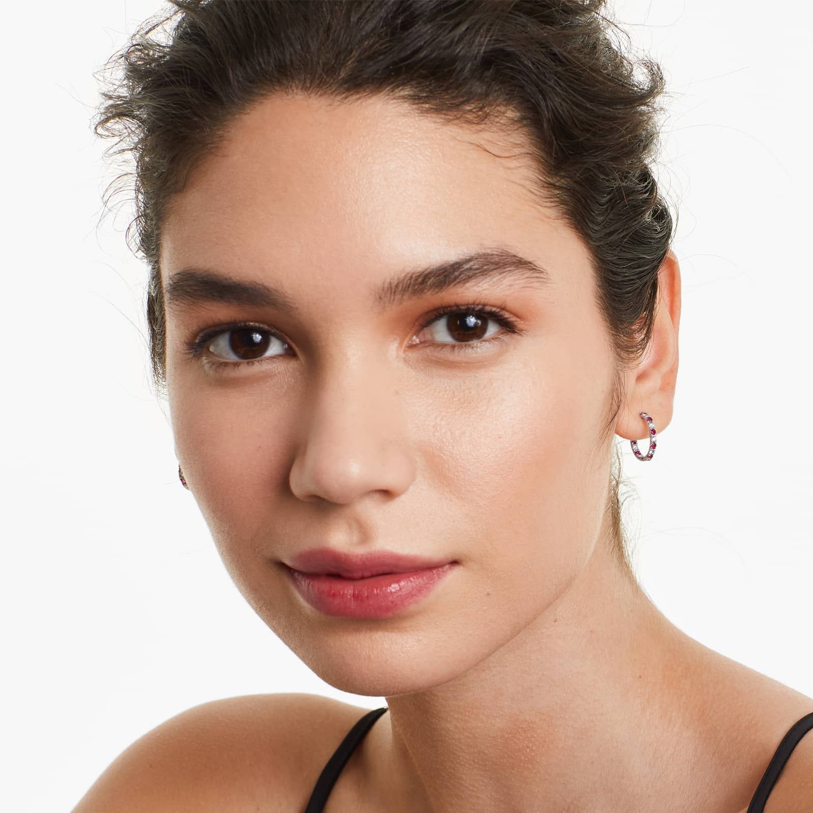 Inside Out Ruby And Diamond Round Hoop Earrings In 14K White Gold