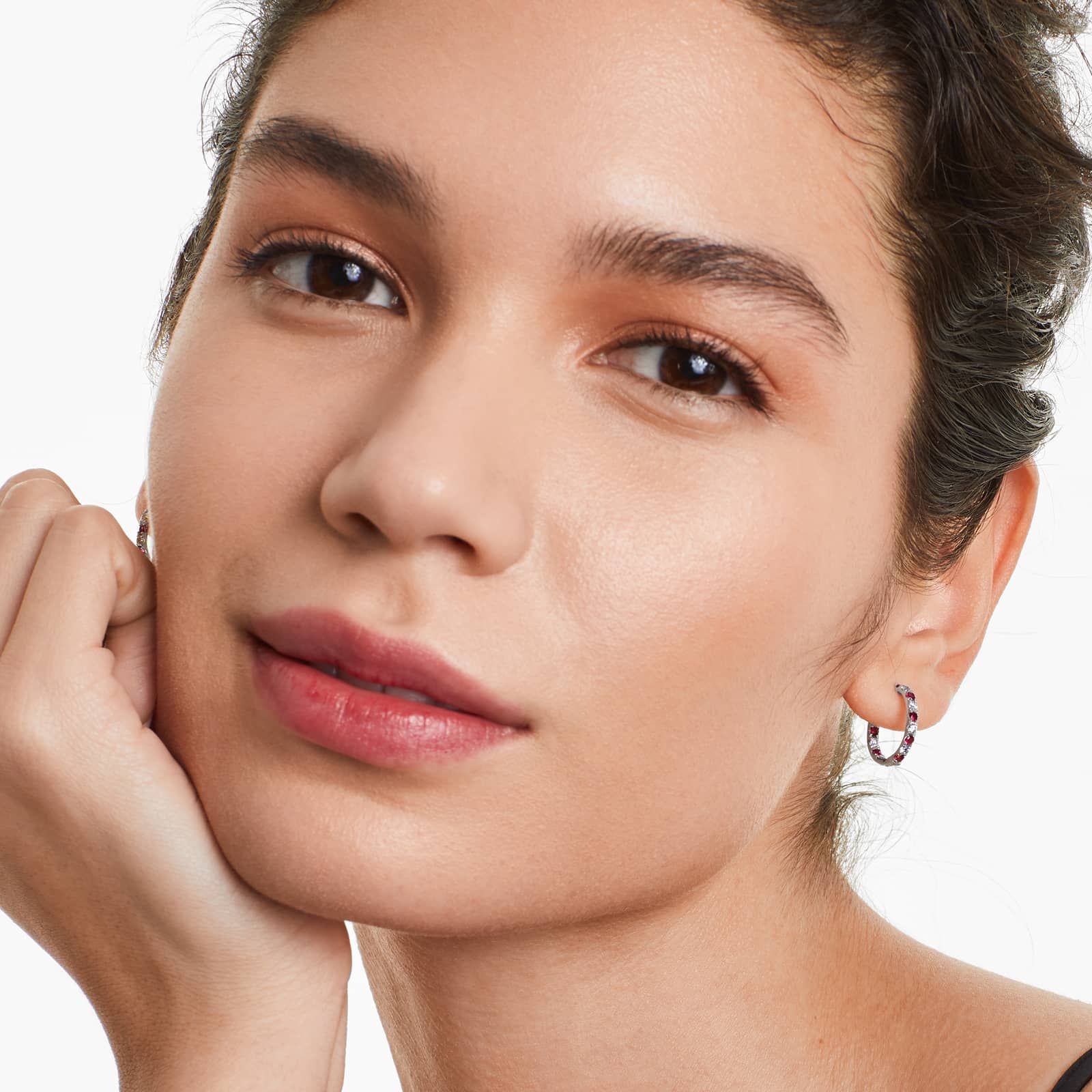 Inside Out Ruby And Diamond Round Hoop Earrings In 14K White Gold