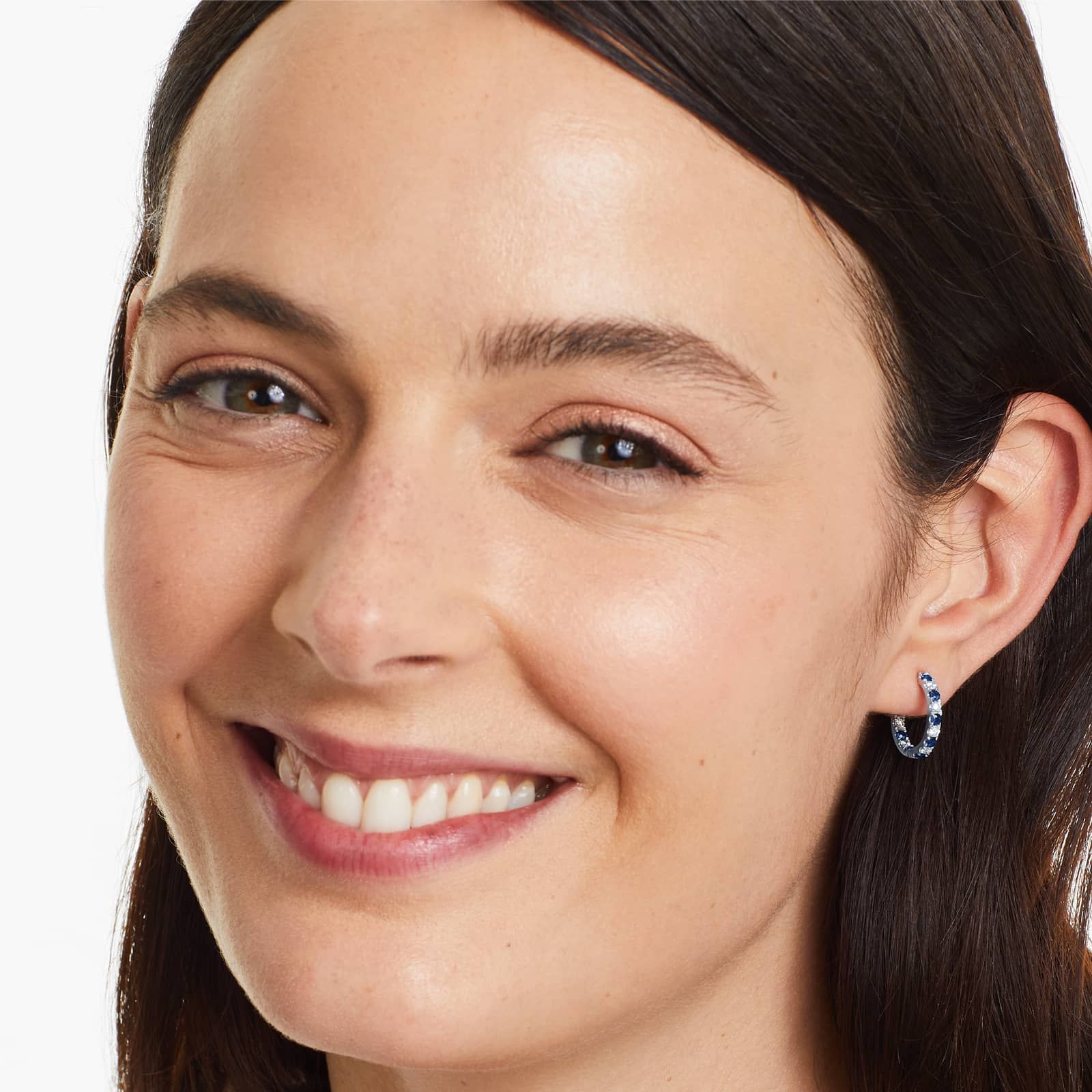 Inside Out Sapphire And Diamond Round Hoop Earrings In 14K White Gold