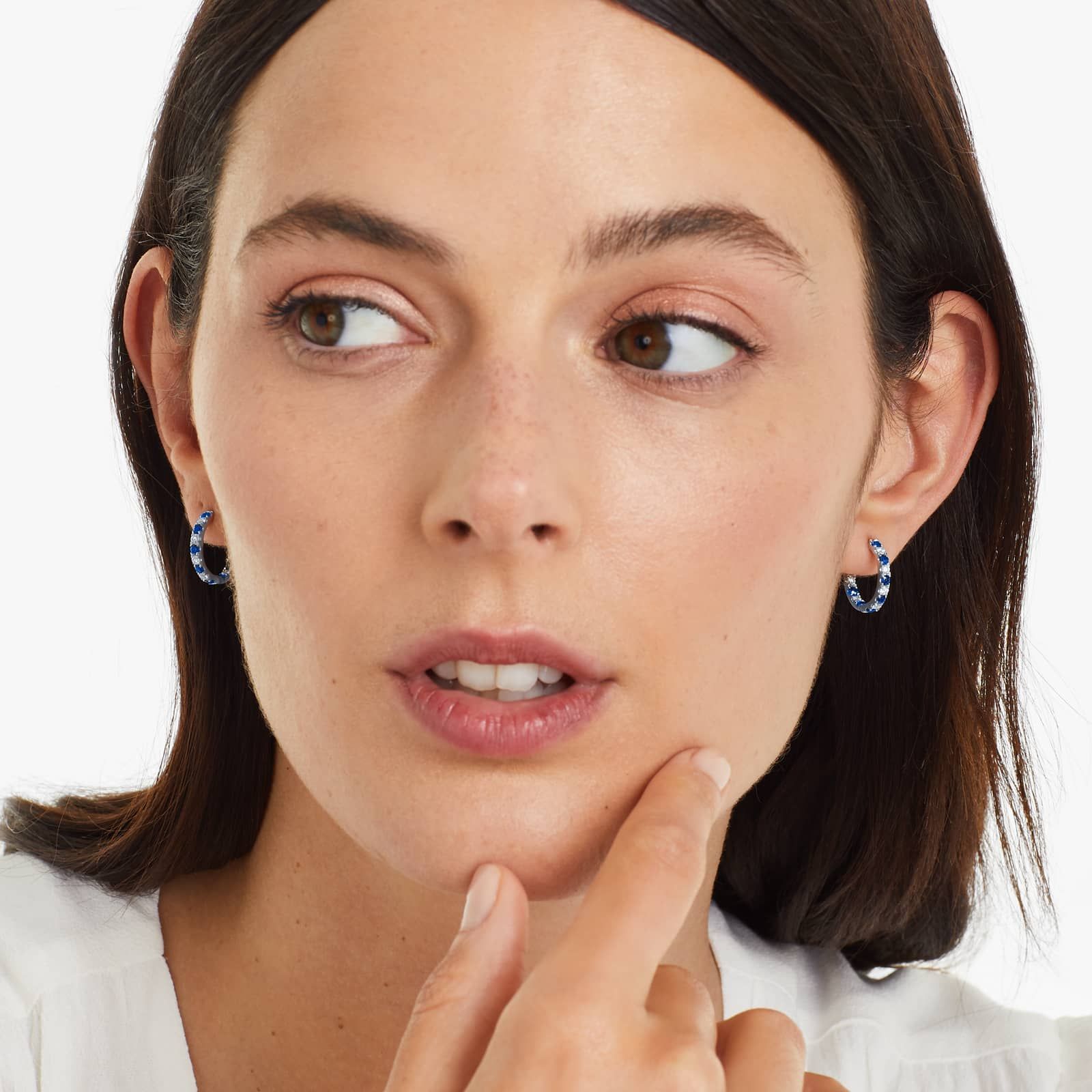 Inside Out Sapphire And Diamond Round Hoop Earrings In 14K White Gold