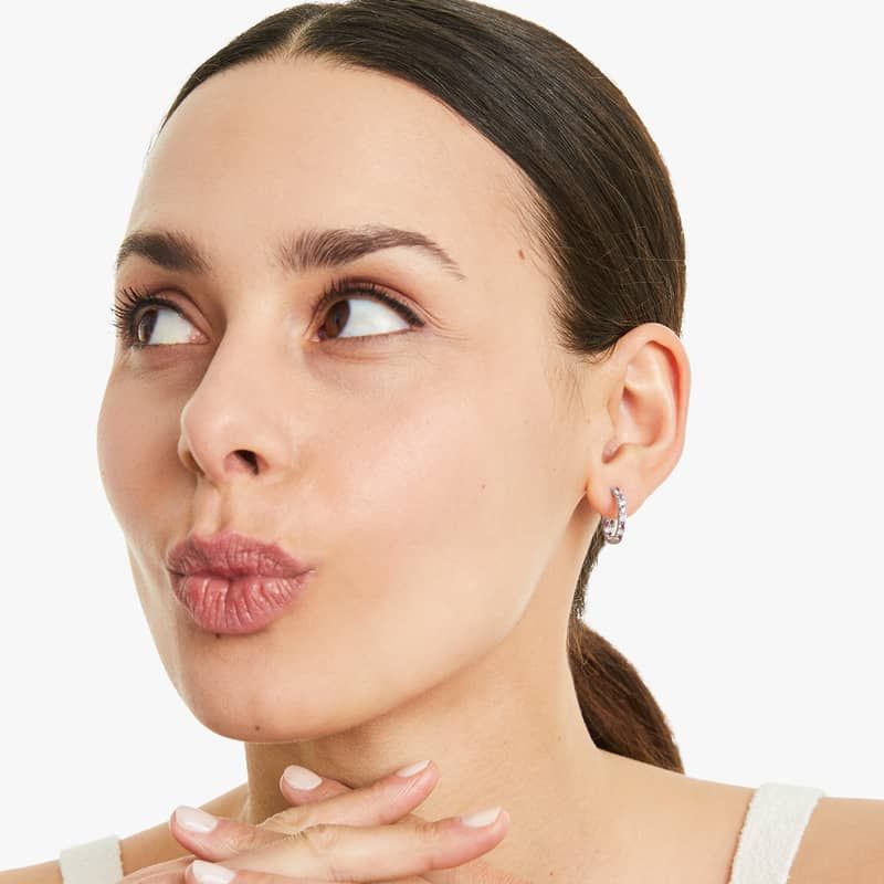 Inside Out Pink Sapphire And Diamond Round Hoop Earrings In 14K White Gold