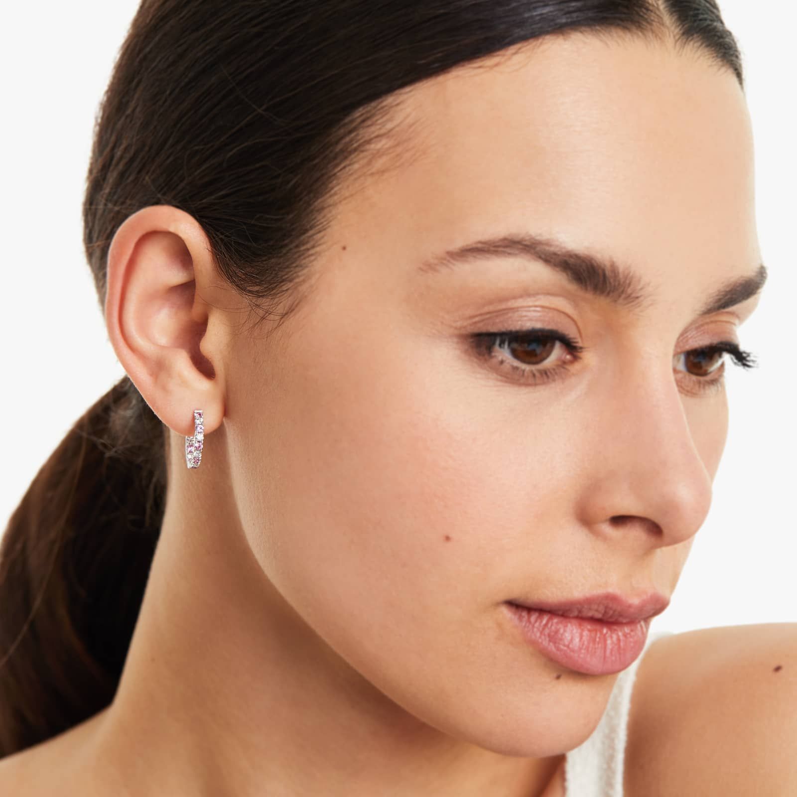 Inside Out Pink Sapphire And Diamond Round Hoop Earrings In 14K White Gold