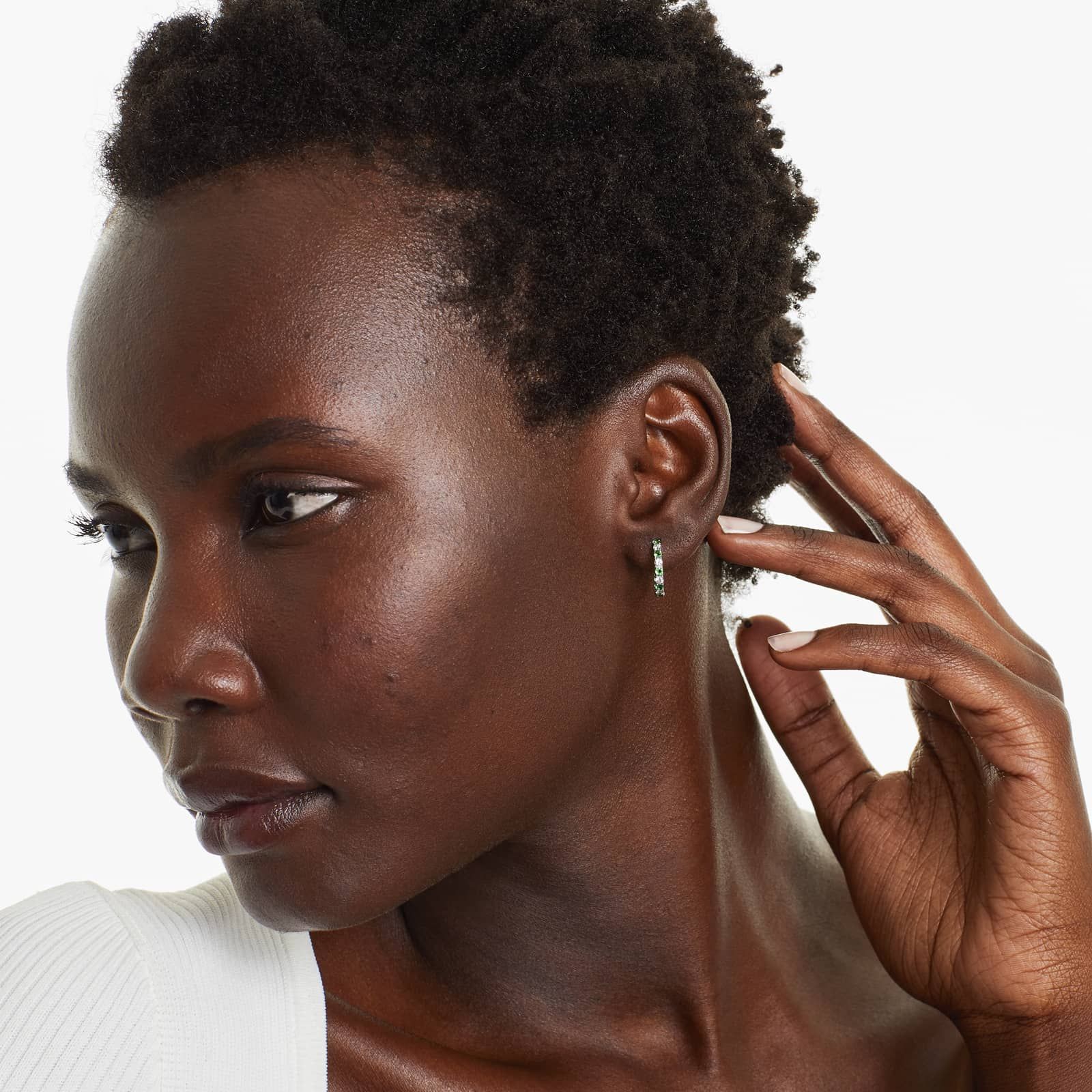 Inside Out Tsavorite And Diamond Round Hoop Earrings In 14K White Gold