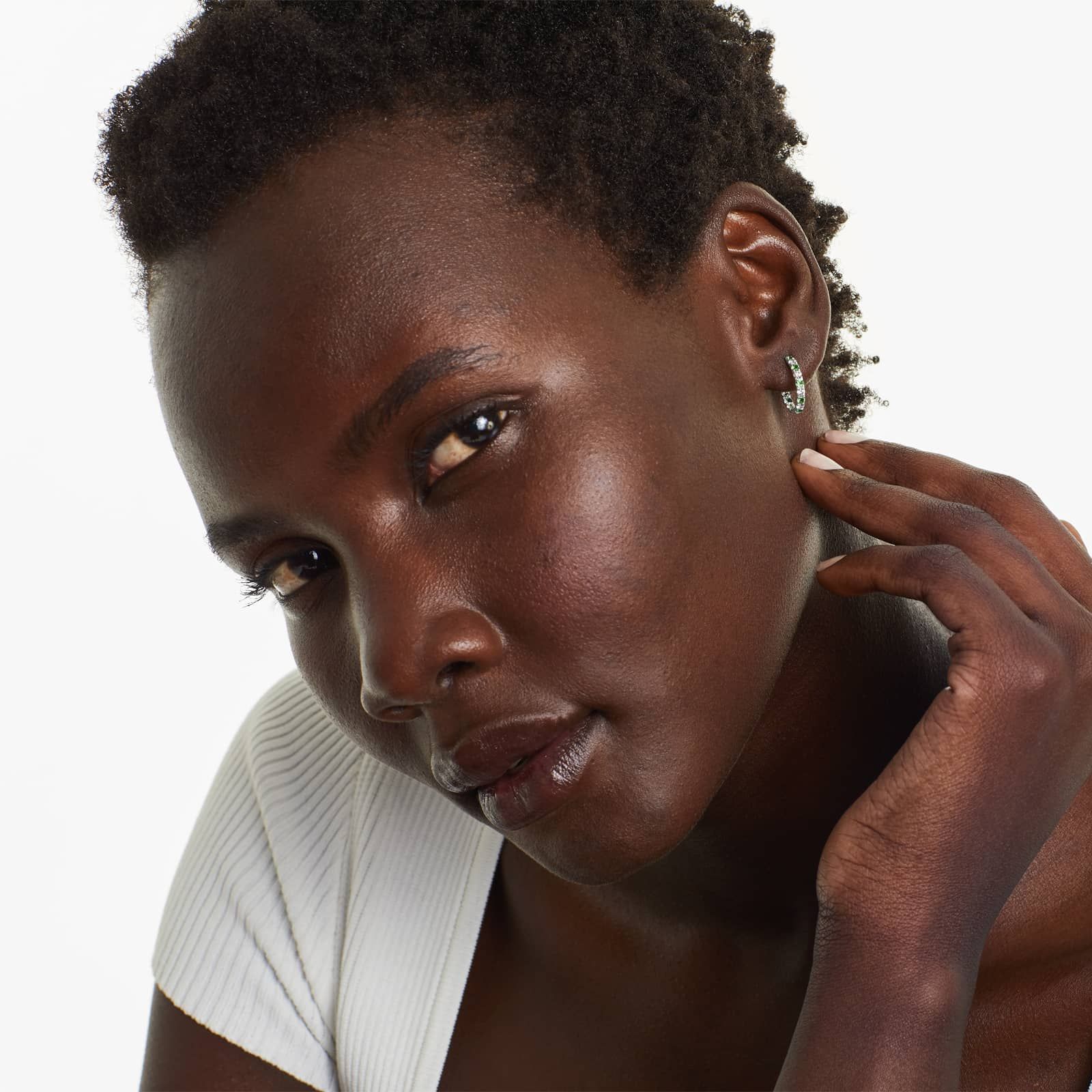 Inside Out Tsavorite And Diamond Round Hoop Earrings In 14K White Gold