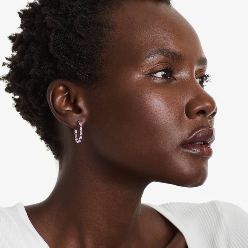 Inside Out Ruby And Diamond Round Hoop Earrings In 14K White Gold