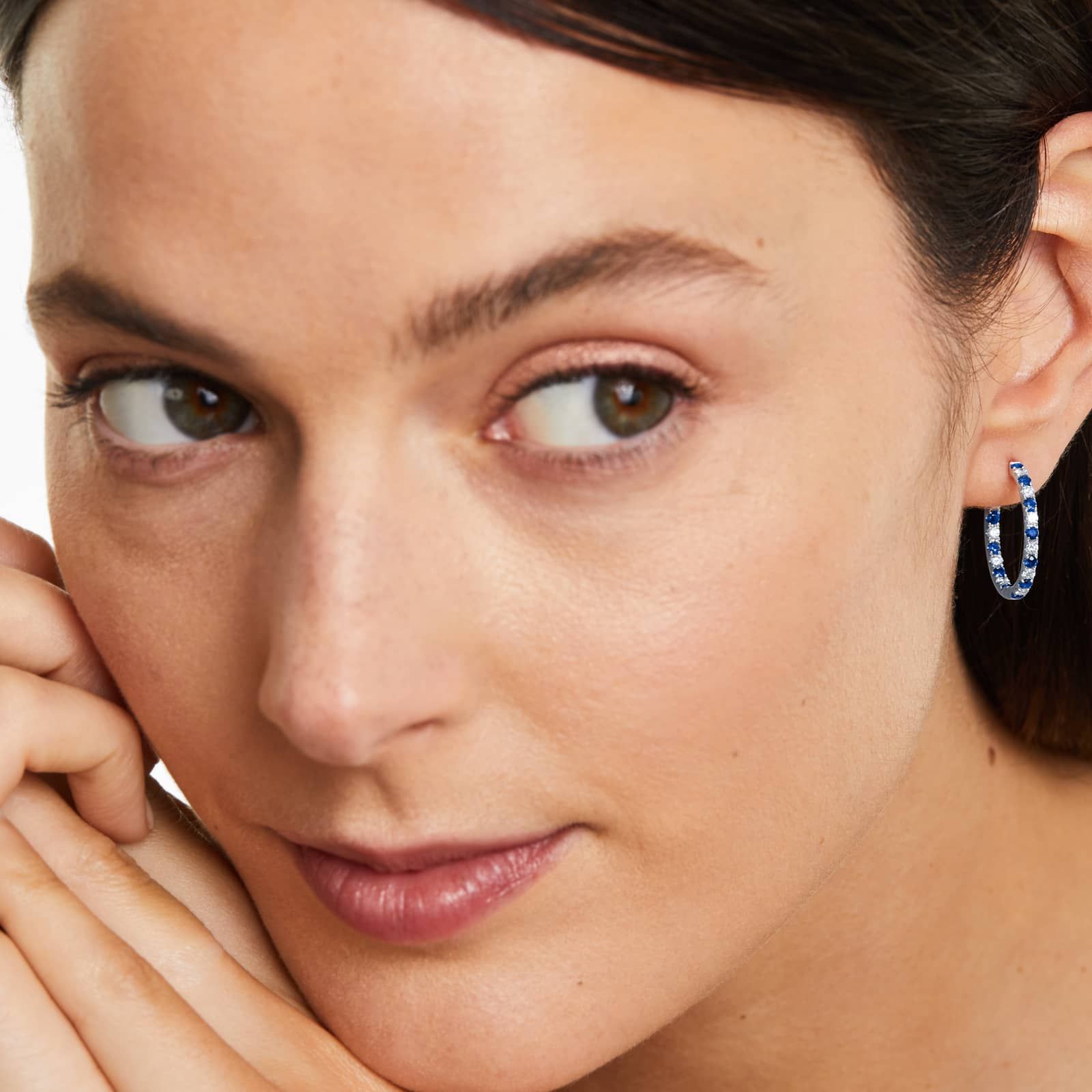 Inside Out Sapphire And Diamond Round Hoop Earrings In 14K White Gold