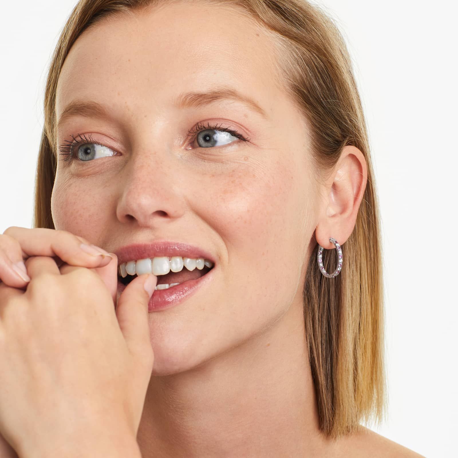 Inside Out Pink Sapphire And Diamond Round Hoop Earrings In 14K White Gold