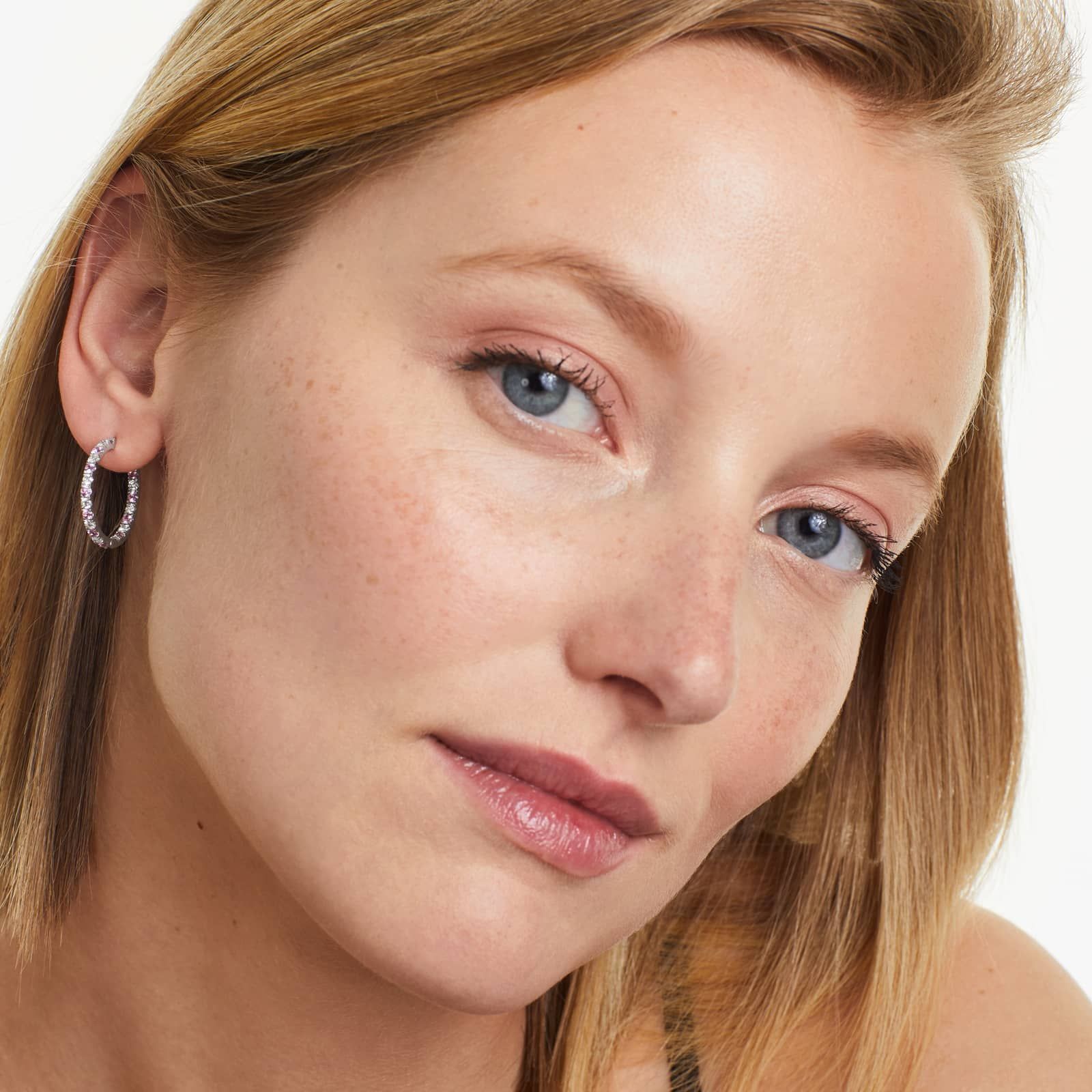 Inside Out Pink Sapphire And Diamond Round Hoop Earrings In 14K White Gold