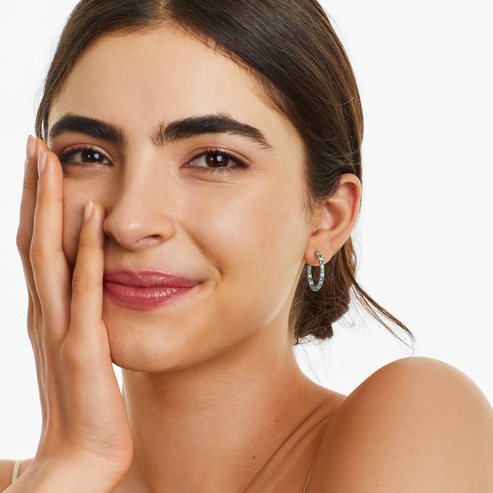 Inside Out Tsavorite And Diamond Round Hoop Earrings In 14K White Gold