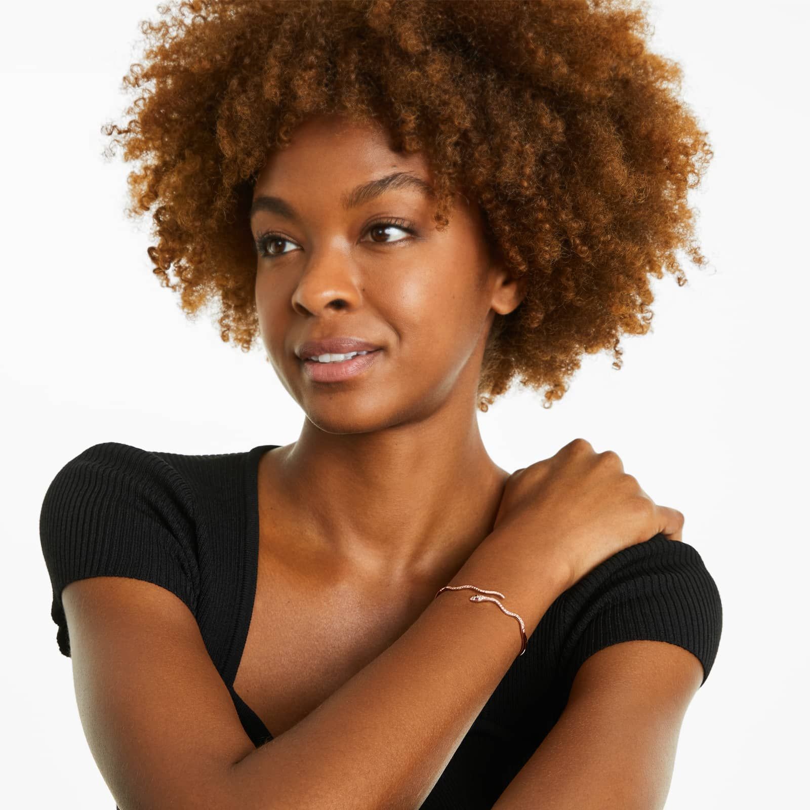 Snake Motif Diamond and Ruby Bracelet In 14K Rose Gold