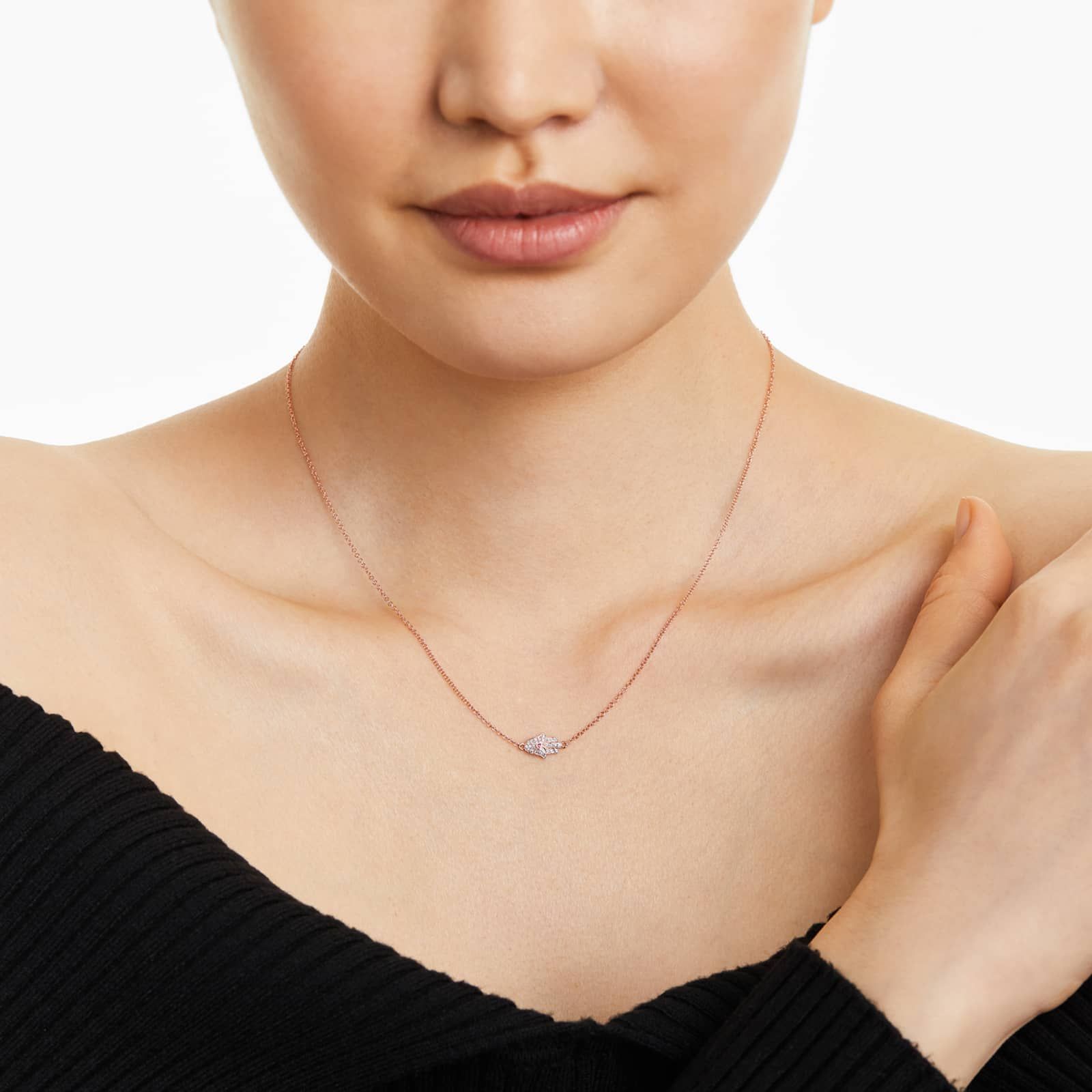 Hamsa Ruby And Diamond Necklace In 14K Rose Gold