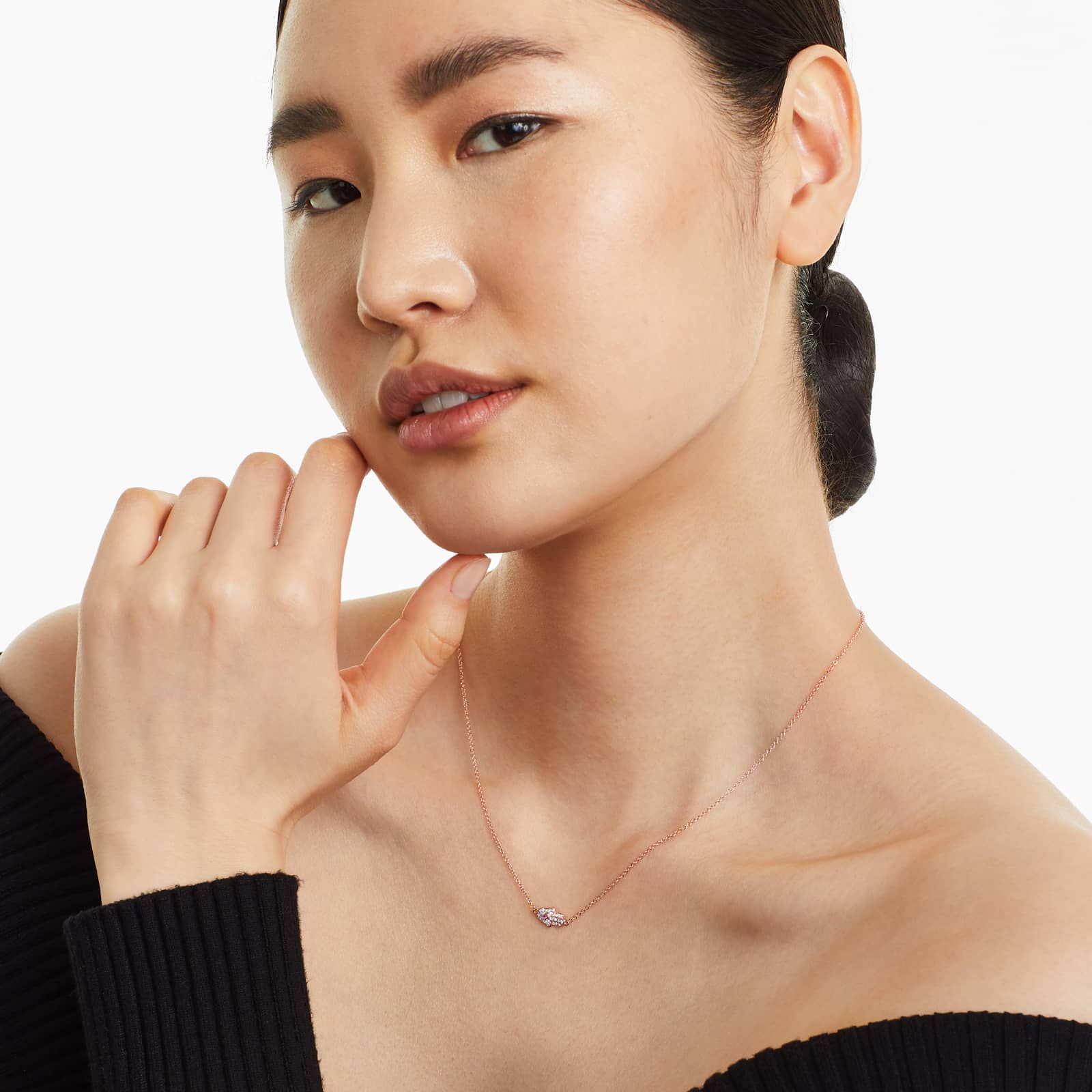 Hamsa Ruby And Diamond Necklace In 14K Rose Gold