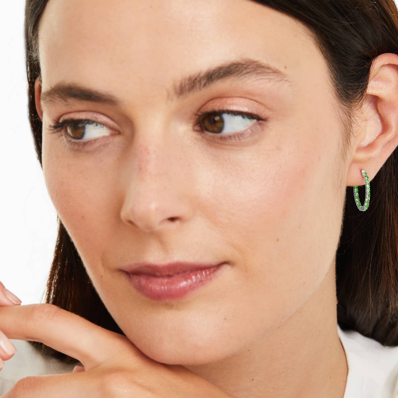 Tsavorite Trellis Inside Out Oval Hoop Earrings In 14K White Gold