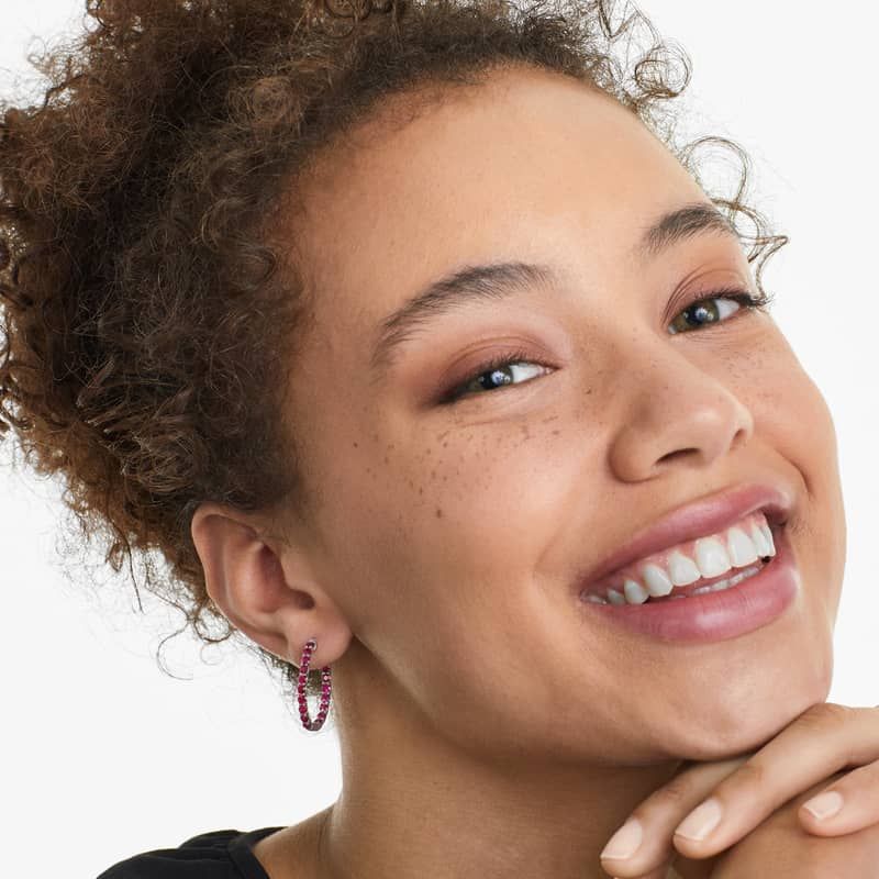 Ruby Trellis Inside Out Oval Hoop Earrings In 14K White Gold