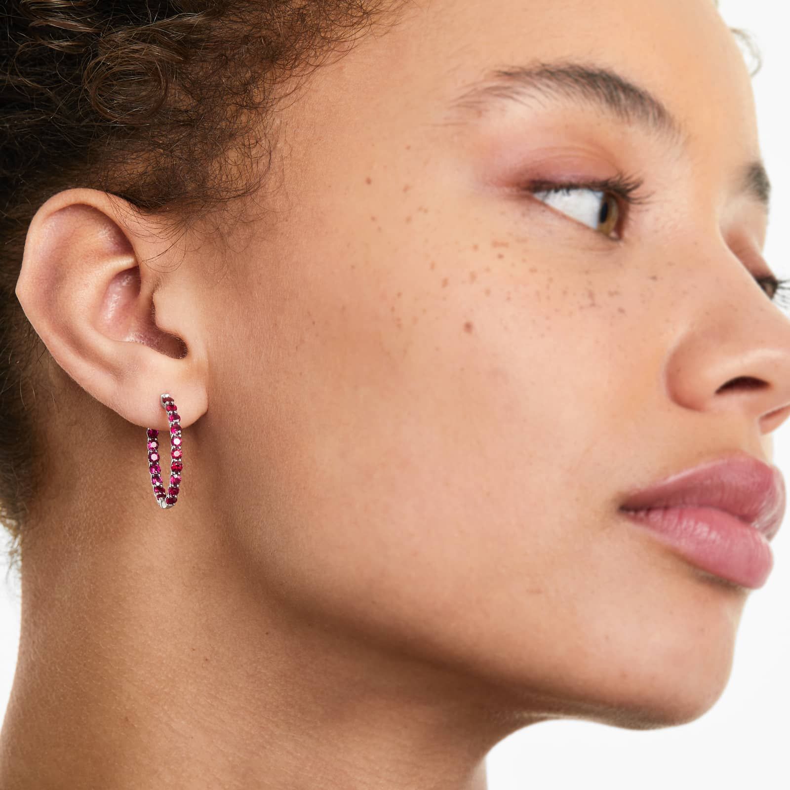 Ruby Trellis Inside Out Oval Hoop Earrings In 14K White Gold