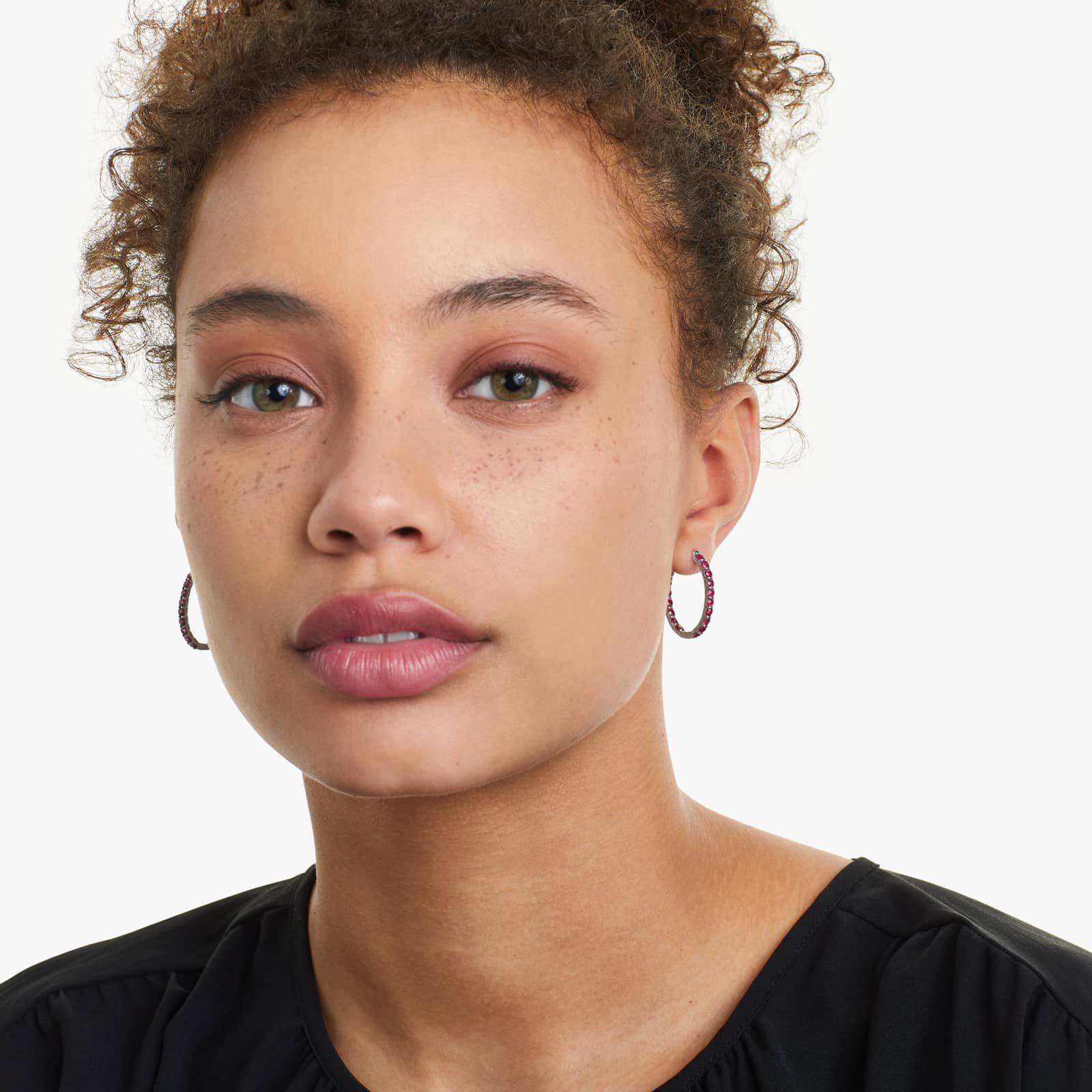 Ruby Trellis Inside Out Oval Hoop Earrings In 14K White Gold