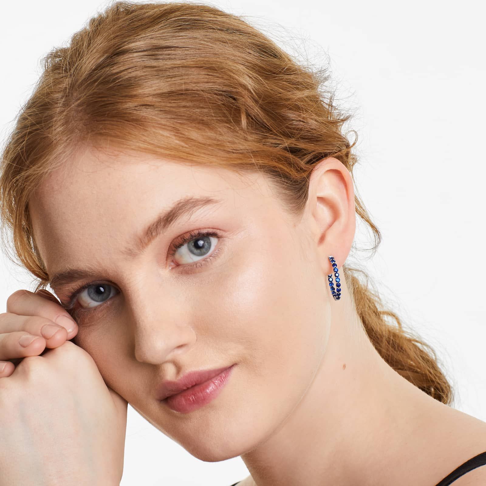 Trellis Sapphire Inside Out Oval Hoop Earrings In 14K White Gold