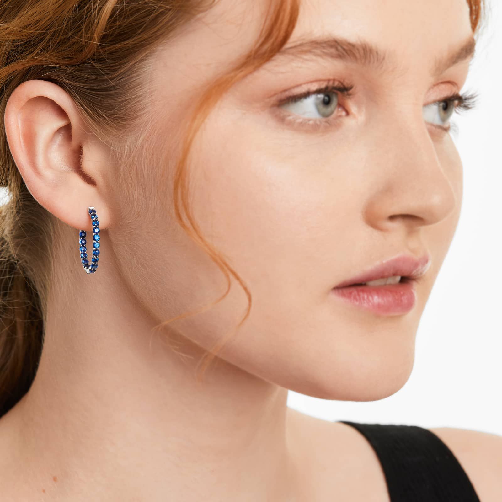 Trellis Sapphire Inside Out Oval Hoop Earrings In 14K White Gold
