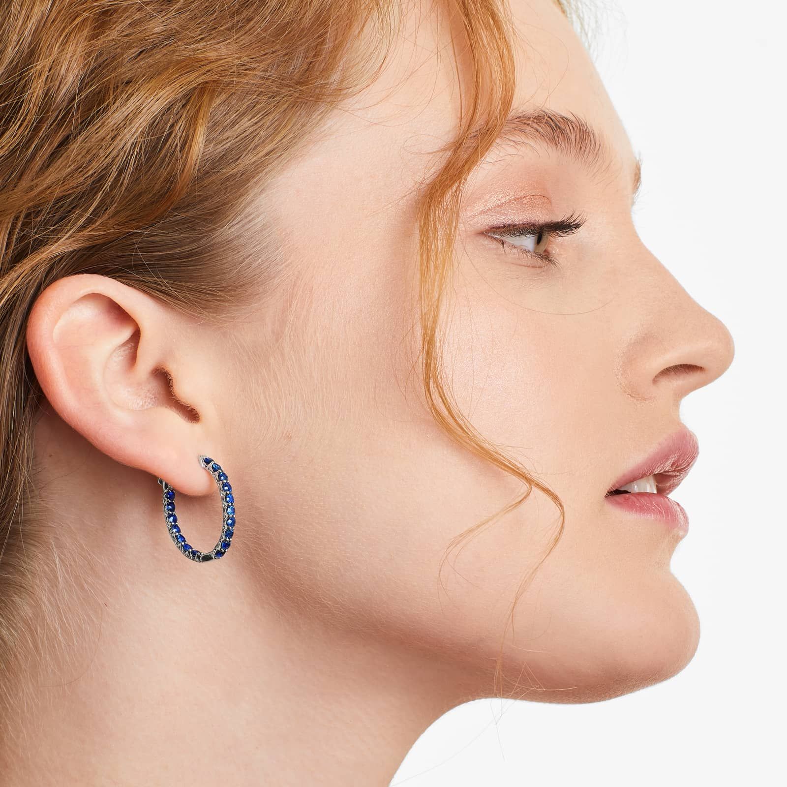 Trellis Sapphire Inside Out Oval Hoop Earrings In 14K White Gold