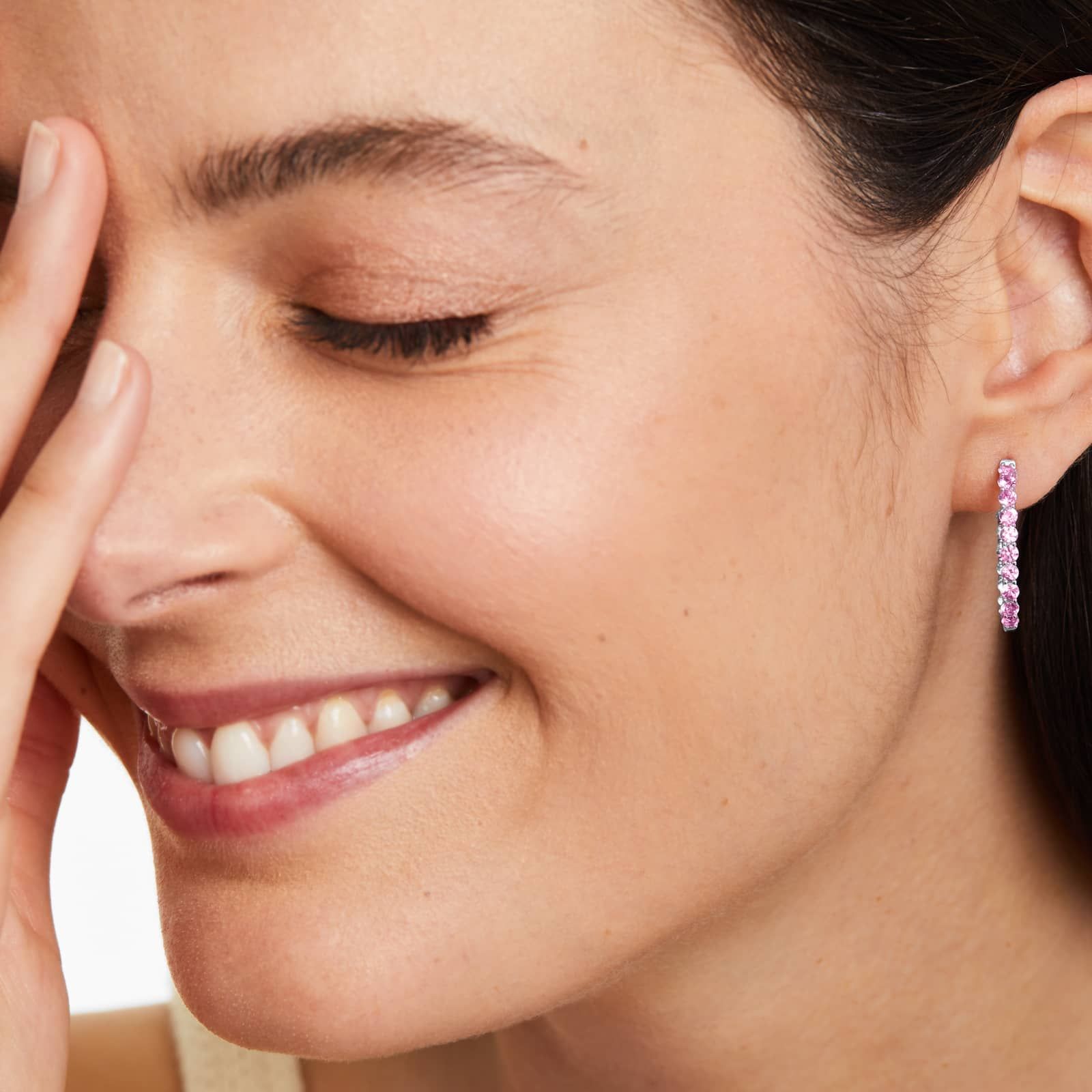 Pink Sapphire Trellis Inside Out Oval Hoop Earrings In 14K White Gold