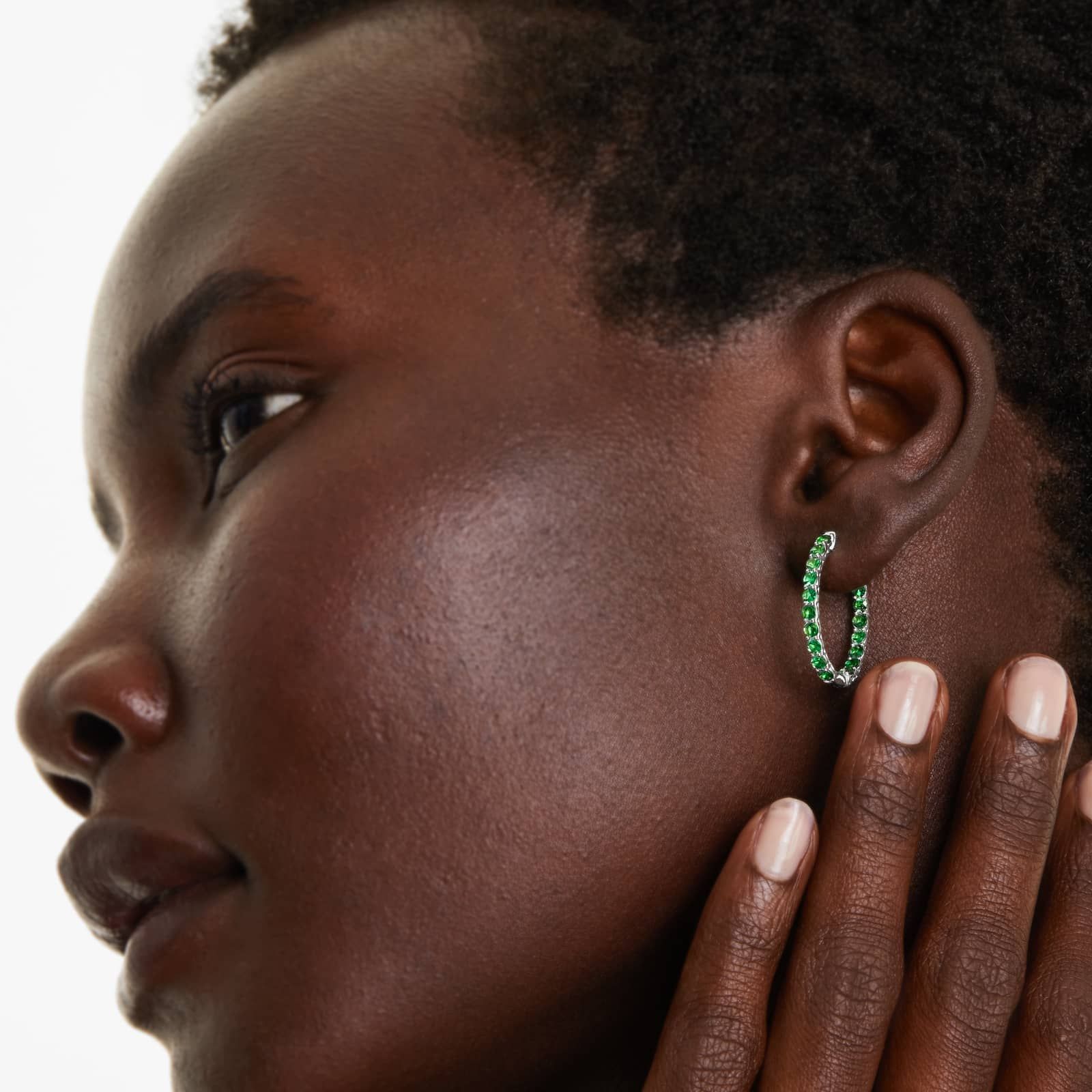 Tsavorite Trellis Inside Out Oval Hoop Earrings In 14K White Gold