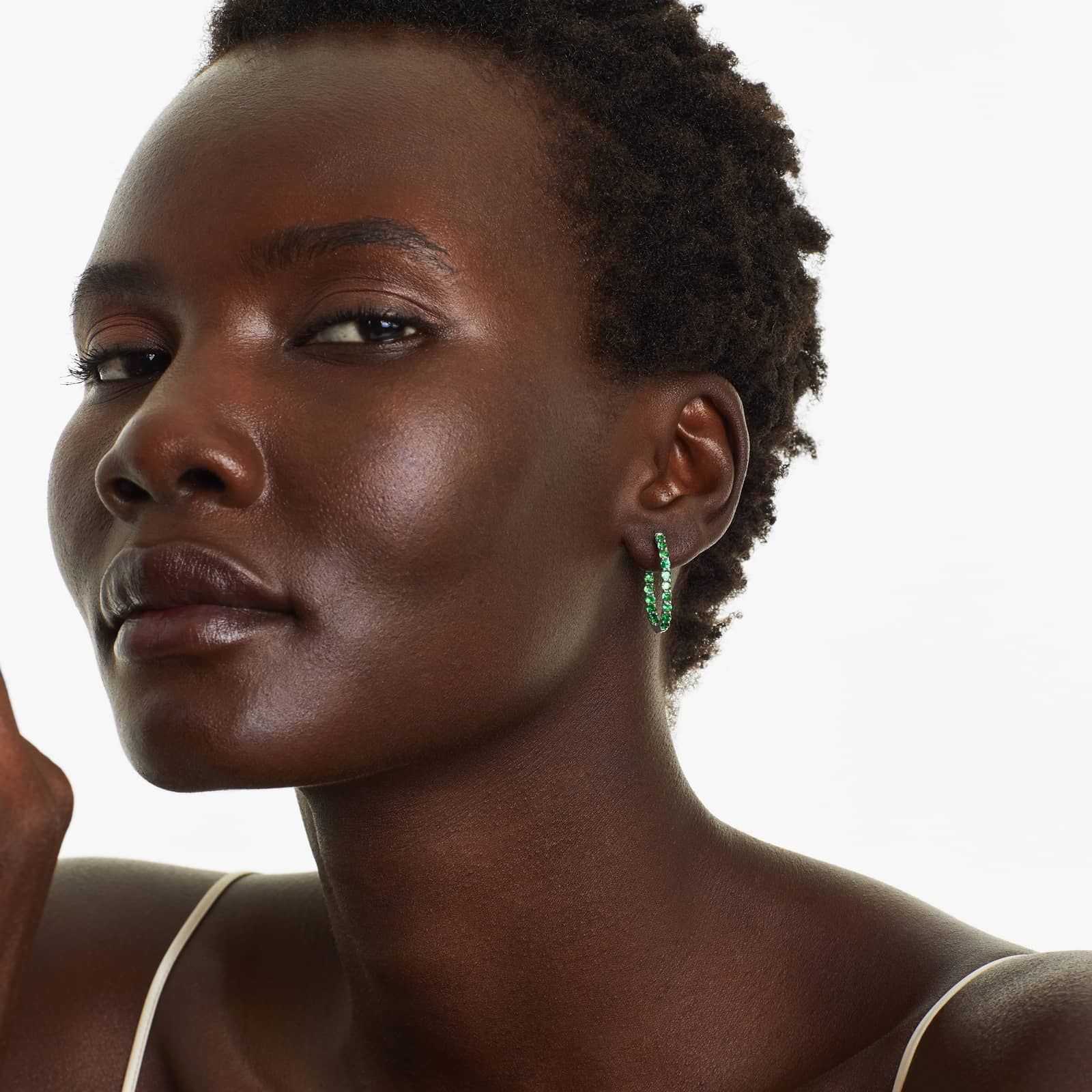 Tsavorite Trellis Inside Out Oval Hoop Earrings In 14K White Gold