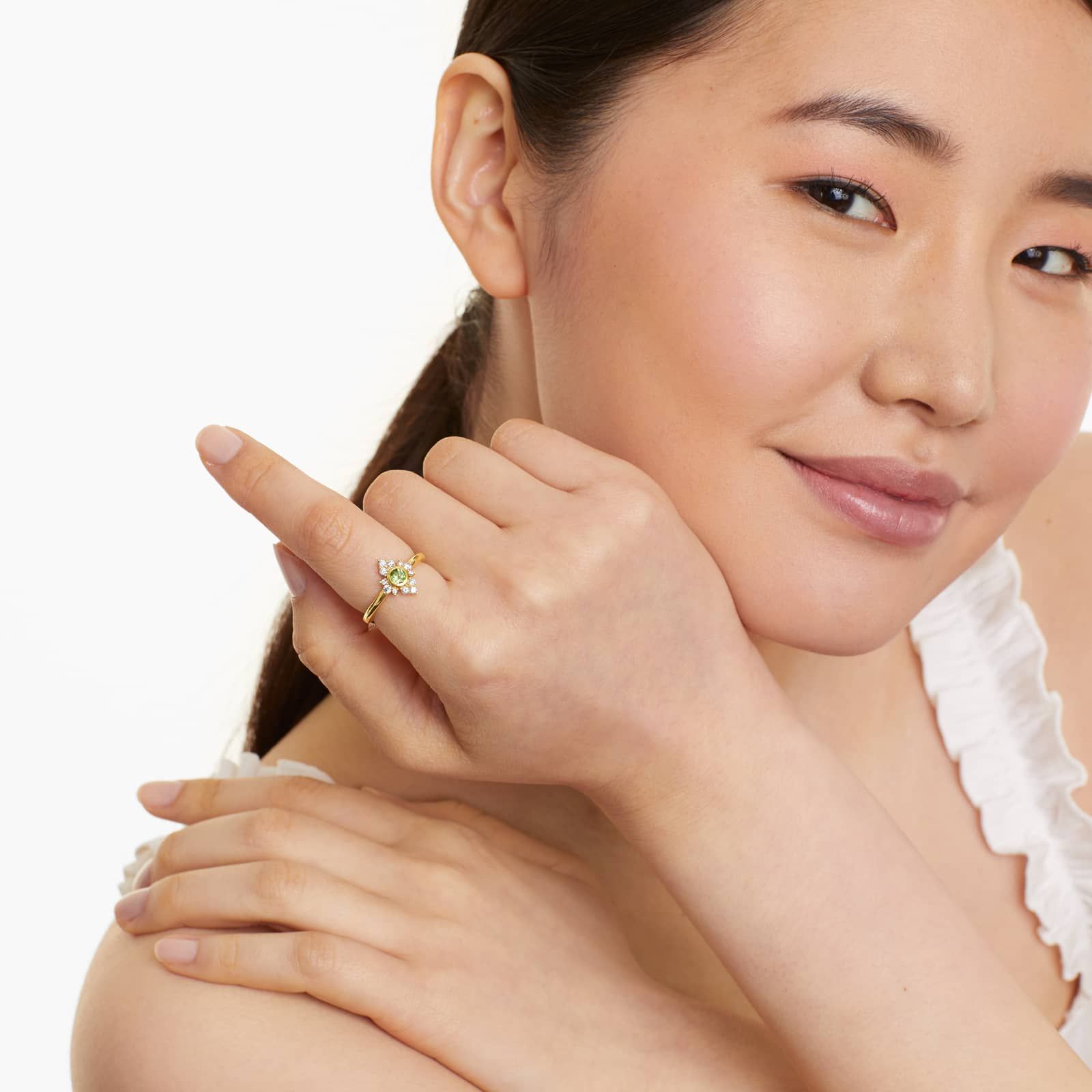 Lace Peridot And Diamond Ring In 14K Yellow Gold