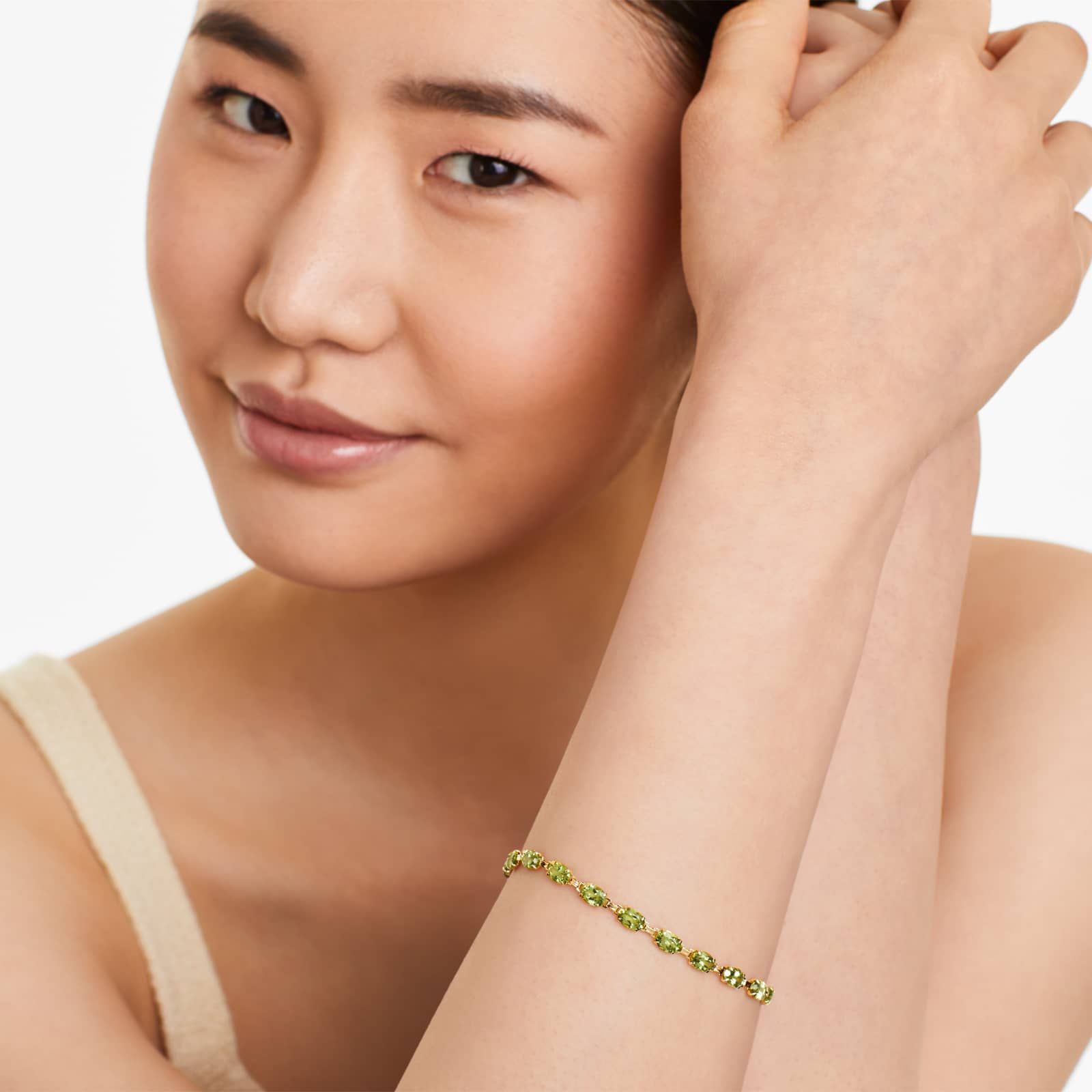 Peridot Line Bracelet In 14K Yellow Gold
