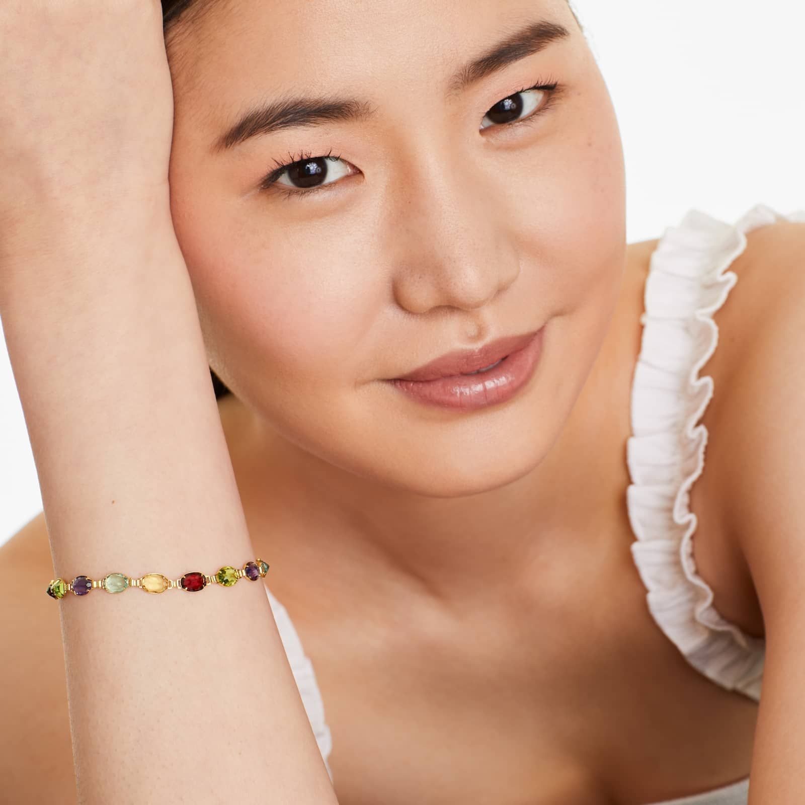 Multi Gemstone Line Bracelet In 14K Yellow Gold