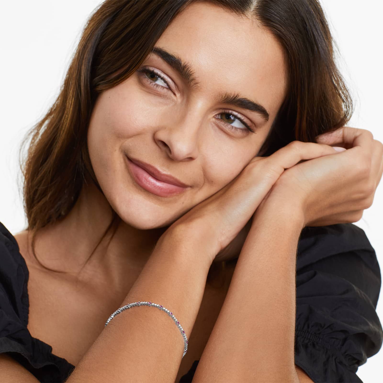 Perpetual Diamond And Ruby Tennis Bracelet In 14K White Gold