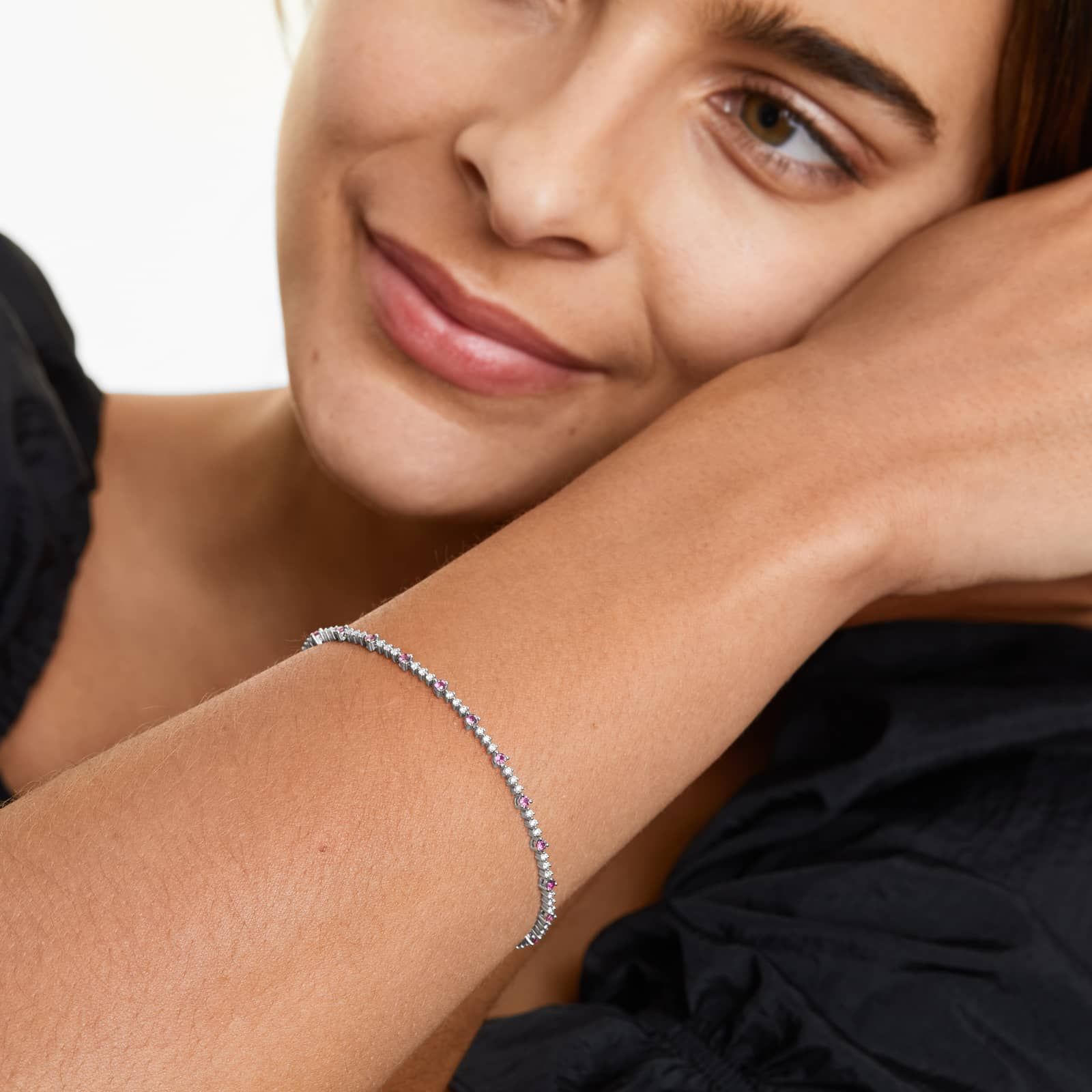 Perpetual Diamond And Ruby Tennis Bracelet In 14K White Gold