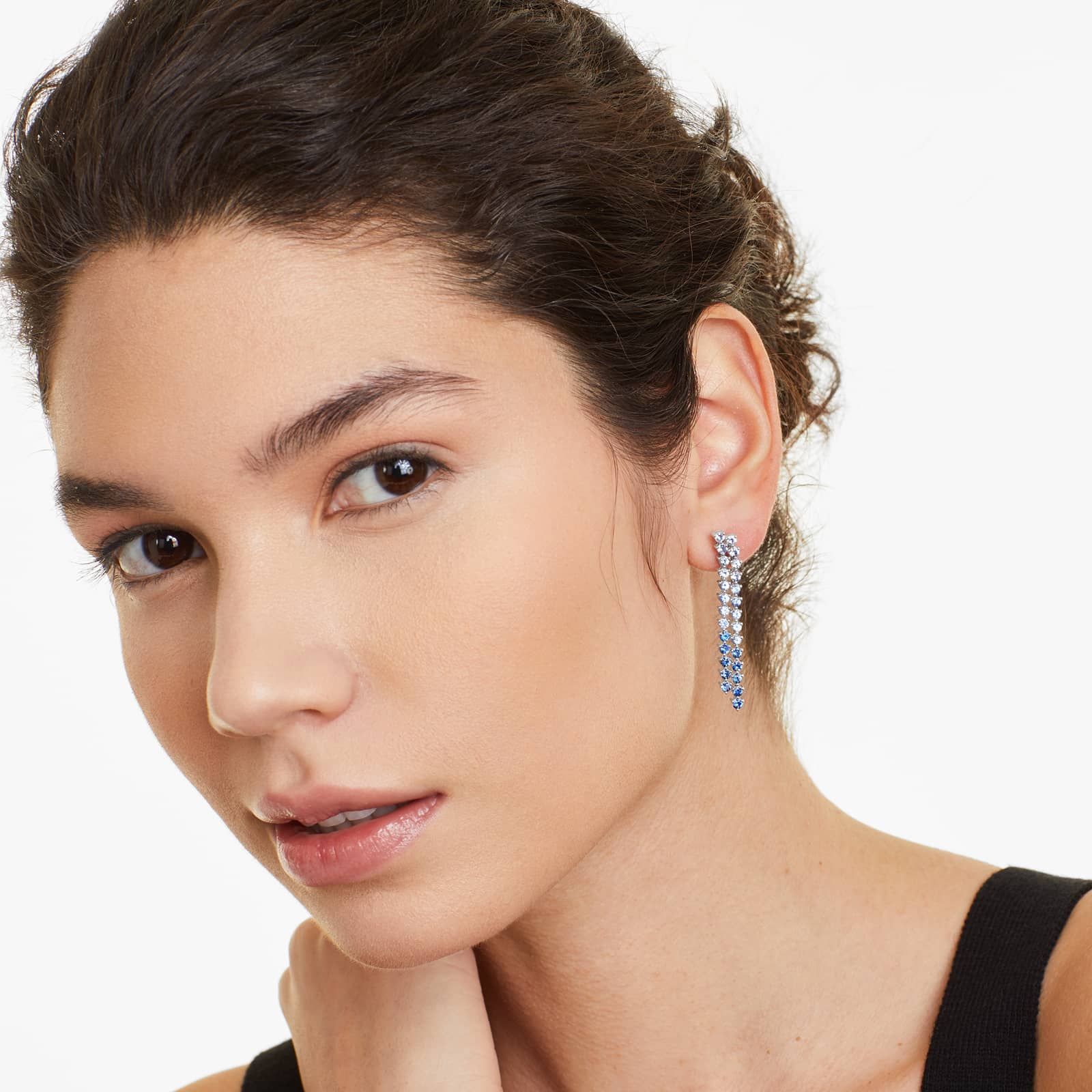 14K White Gold Dangling Ombre Sapphire Drop Earrings