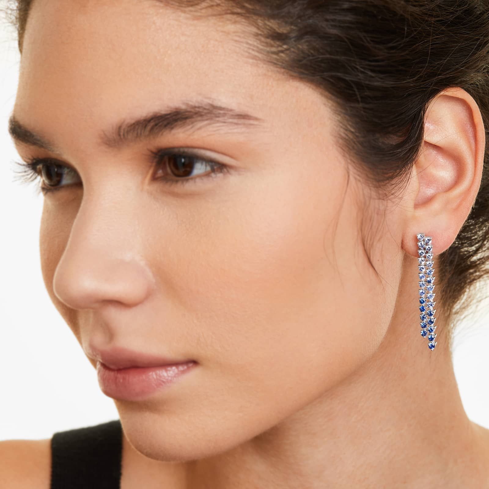 14K White Gold Dangling Ombre Sapphire Drop Earrings