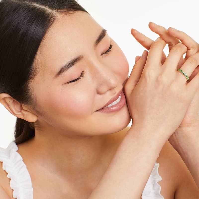 Double Row Pavé Emerald Ring In 14K Yellow Gold