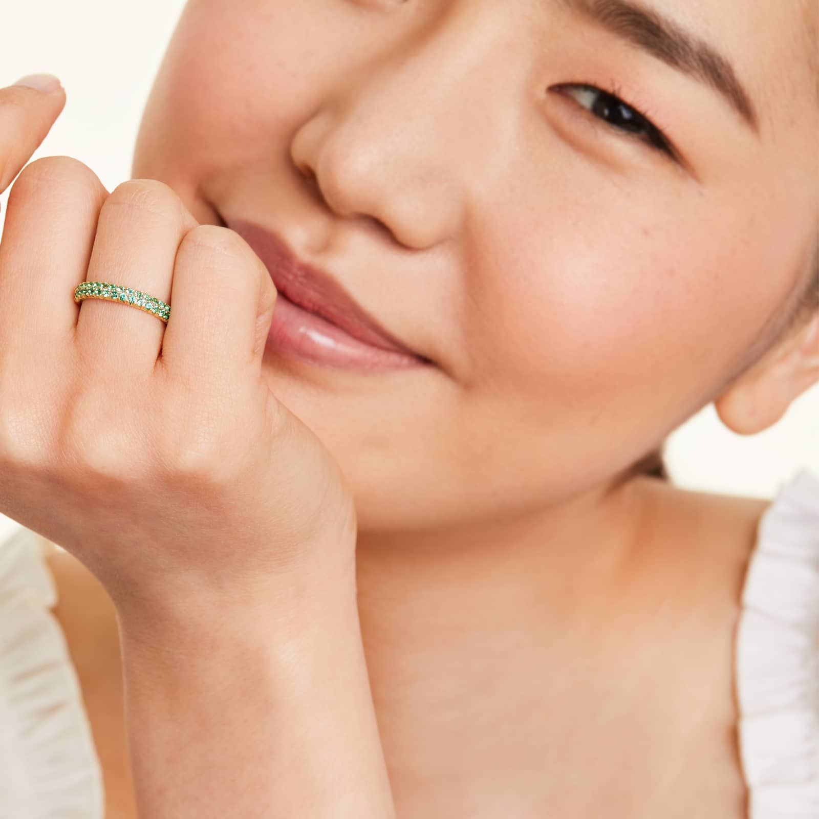 Double Row Pavé Emerald Ring In 14K Yellow Gold