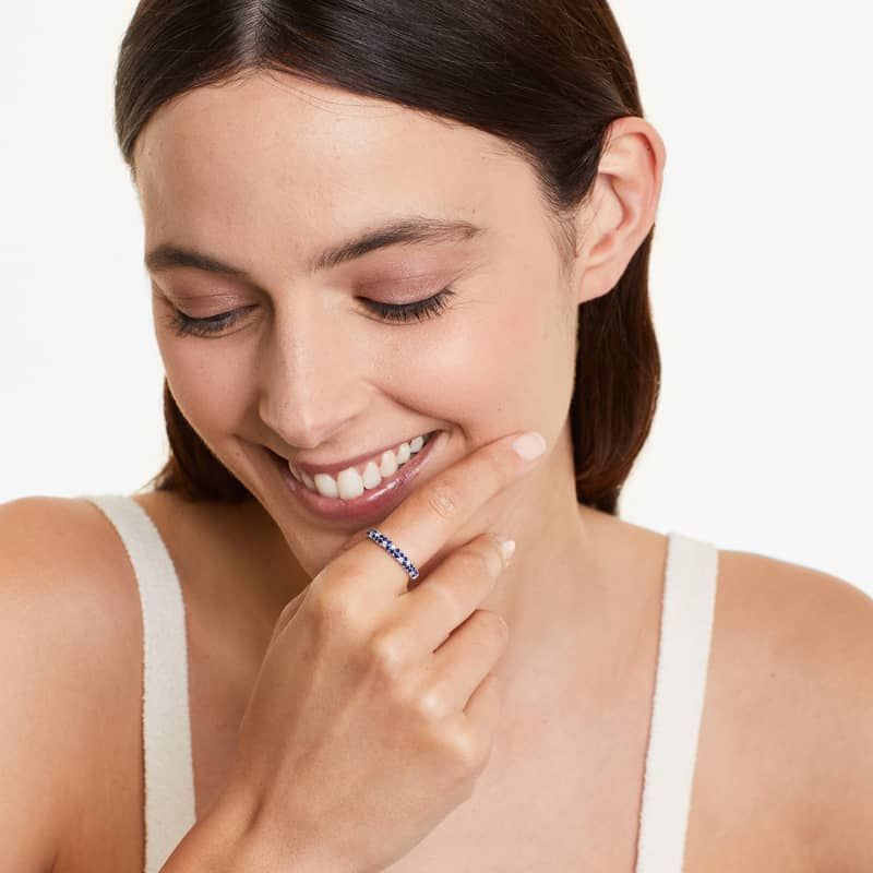 Double Row Pavé Sapphire Ring In 14K White Gold