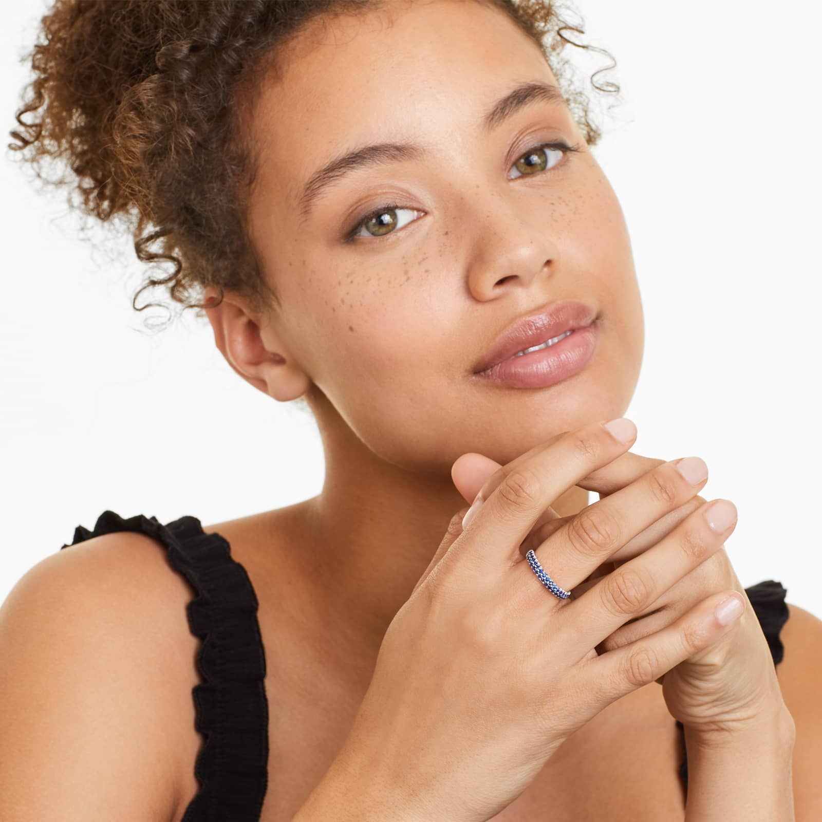 Double Row Pavé Sapphire And Diamond Ring In 14K White Gold